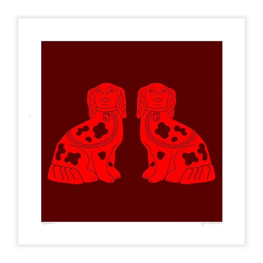 My print &ldquo;Staffordshire Spaniels - Oxblood &amp; Orange&rdquo; available as a 5x5&rdquo; fine art print for $20 is available via A Sometimes Gallery @asometimesgallery at www.asometimesgallery.com/shop-available-works in case you need one in yo