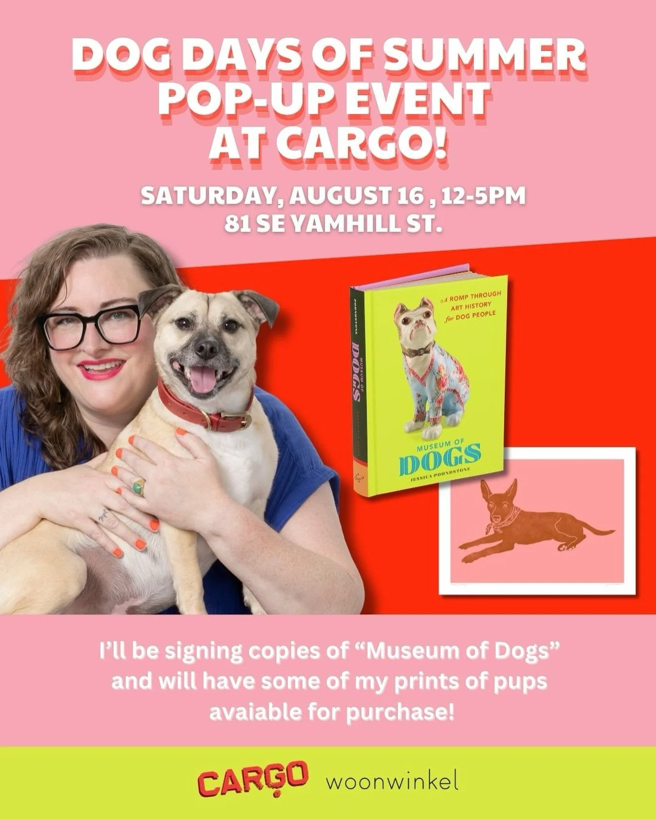 Come see me this Saturday @cargoinc from noon to 5 for the &ldquo;Dog Days of Summer&rdquo; pop-up event - I&rsquo;ll be selling my prints of dogs, and signing copies of &ldquo;Museum of Dogs&rdquo; hosted by @woonwinkel 💖 @artschoolgirl @tinydeerst