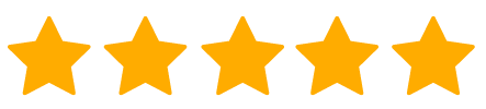 Five gold stars in a row representing a five-star rating.