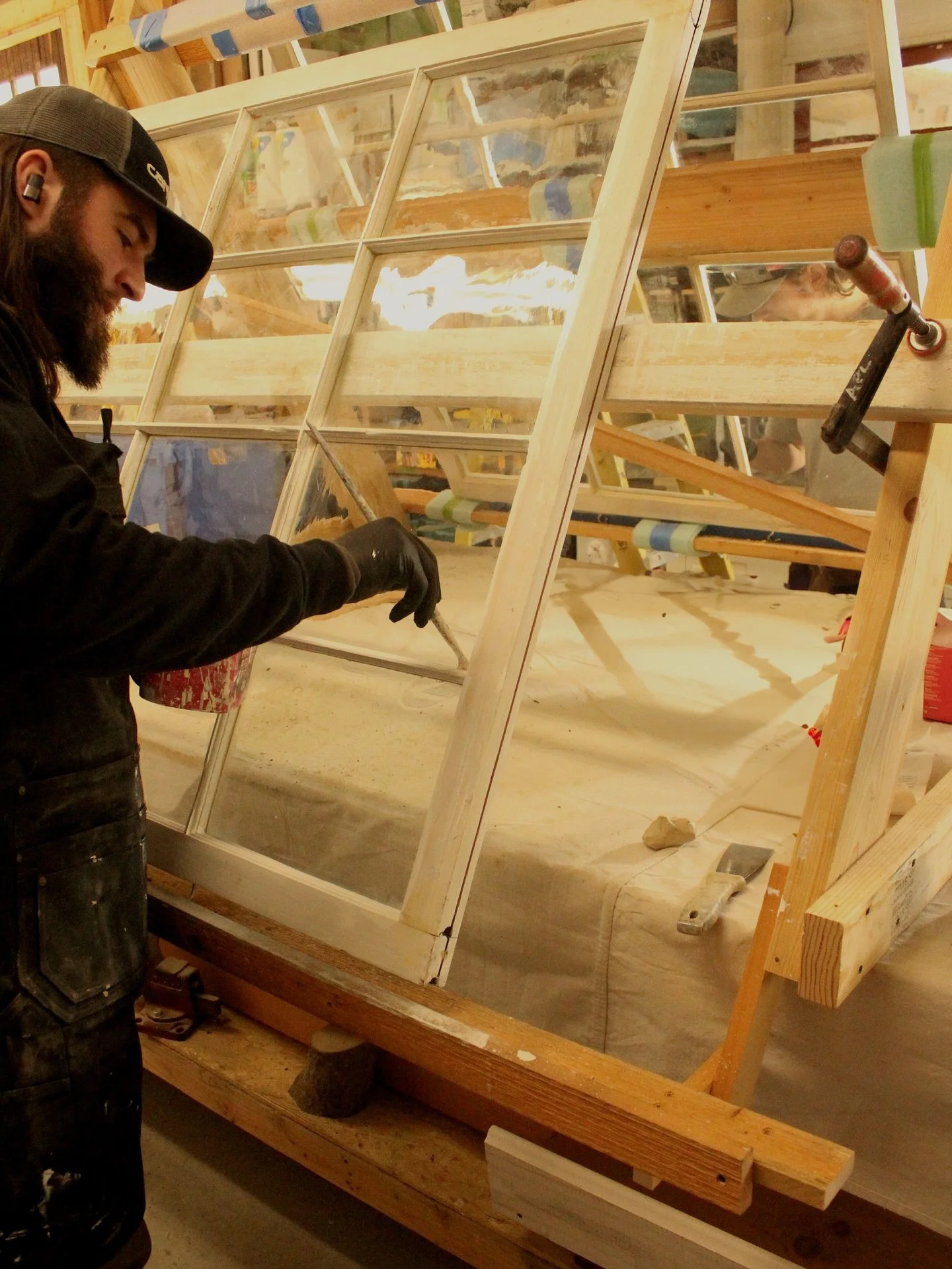 Restoration in progress &mdash; a timeless window, renewed with traditional linseed oil paint that protects and preserves its story. #aplohmann #window #windowprofessionals #windowpreservationalliance #preserving #preservation #historicarchitecture