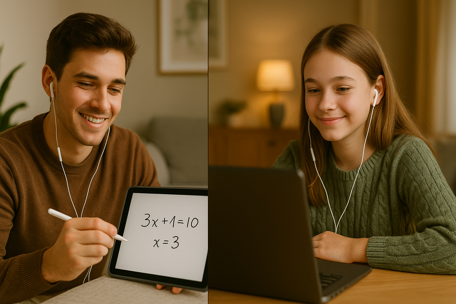 Split screen image of effective online math tutoring