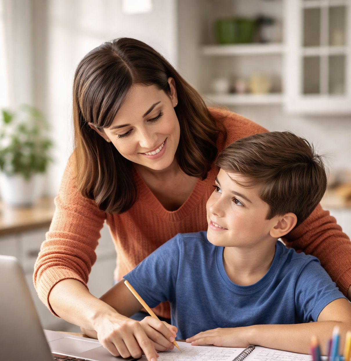 Parent helping their child with math