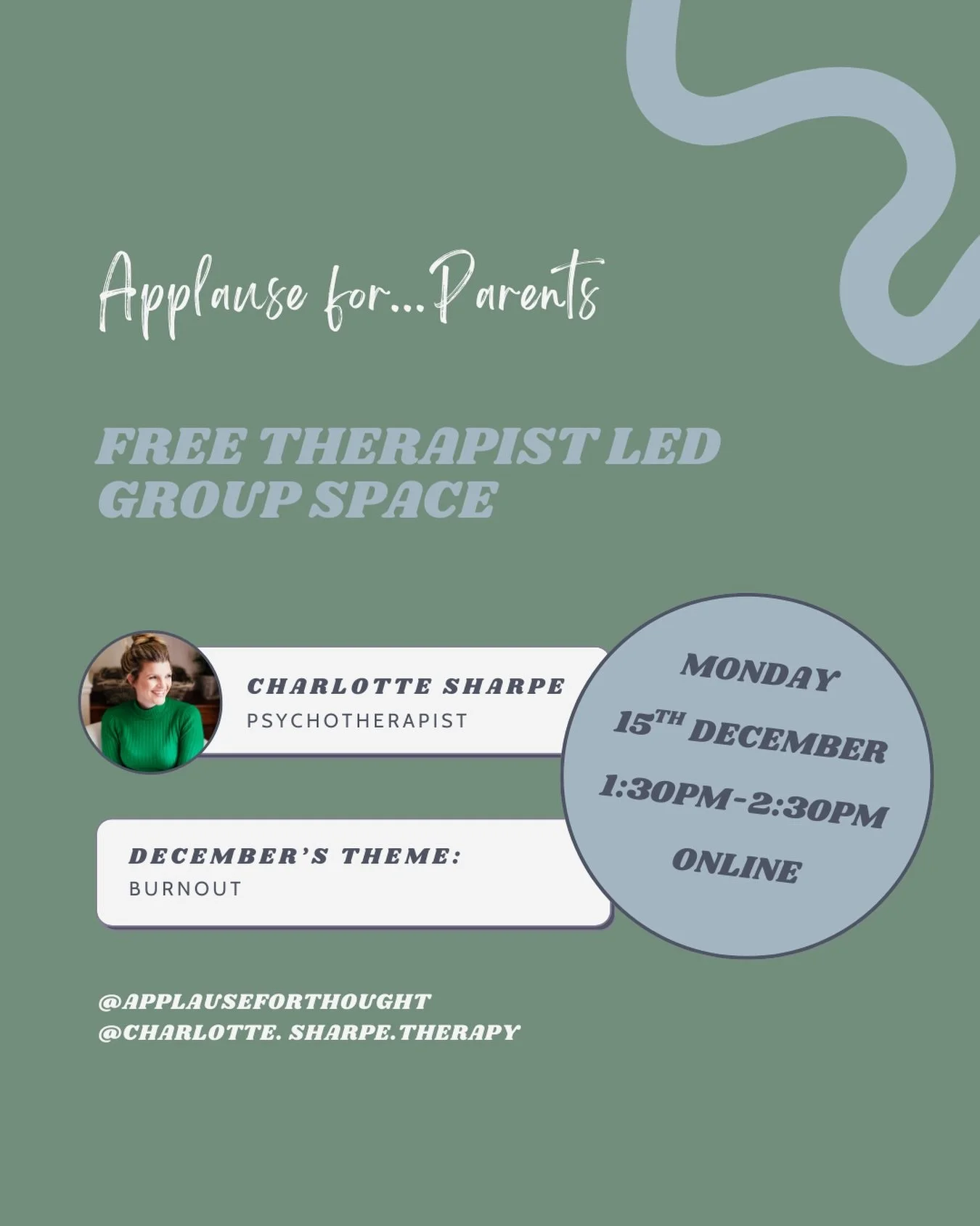 For any parents out there who are working in the arts, we&rsquo;d like to reintroduce our FREE therapy led online space, designed just for you - &ldquo;Applause for Parents!&rdquo; 👋

&ldquo;Applause for Parents&rdquo; is a FREE community-based init