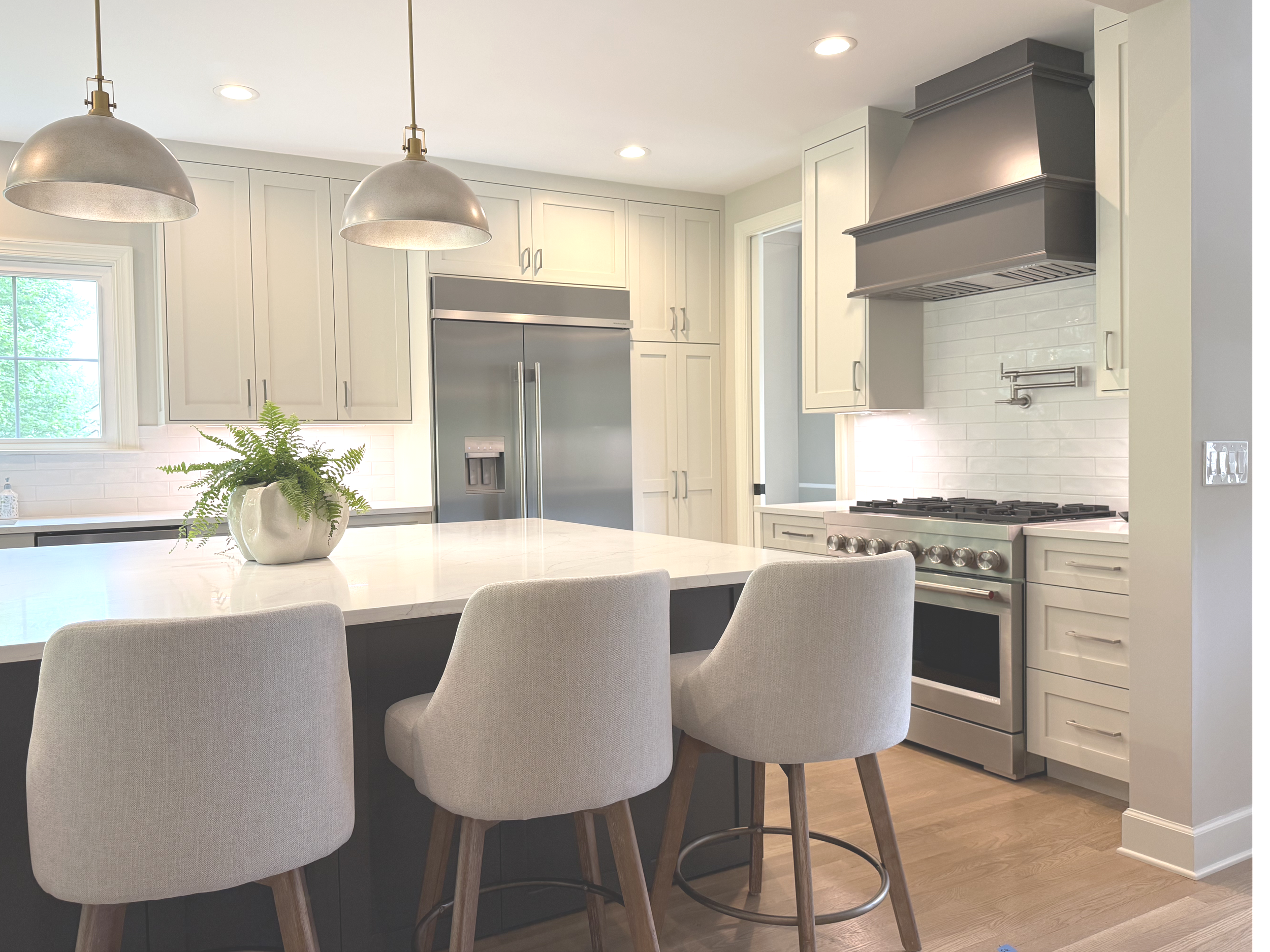 Urbane Bronze Kitchen Island, kitchen design kitchen remodel new bar stools, designer hood, kitchen design, backsplash, large island  