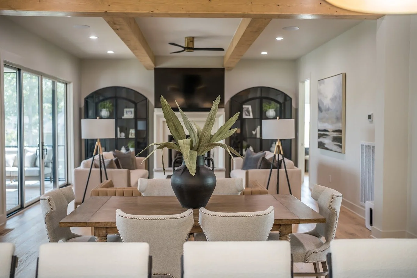 Arch cabinets sofa dining table interior design