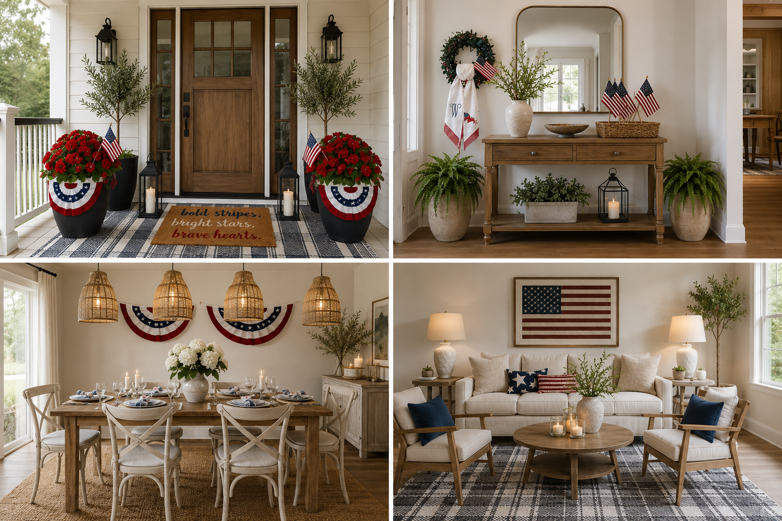 Front porch, patriotic, americana, july 4th decor, entryways, covered porches, screened in porches