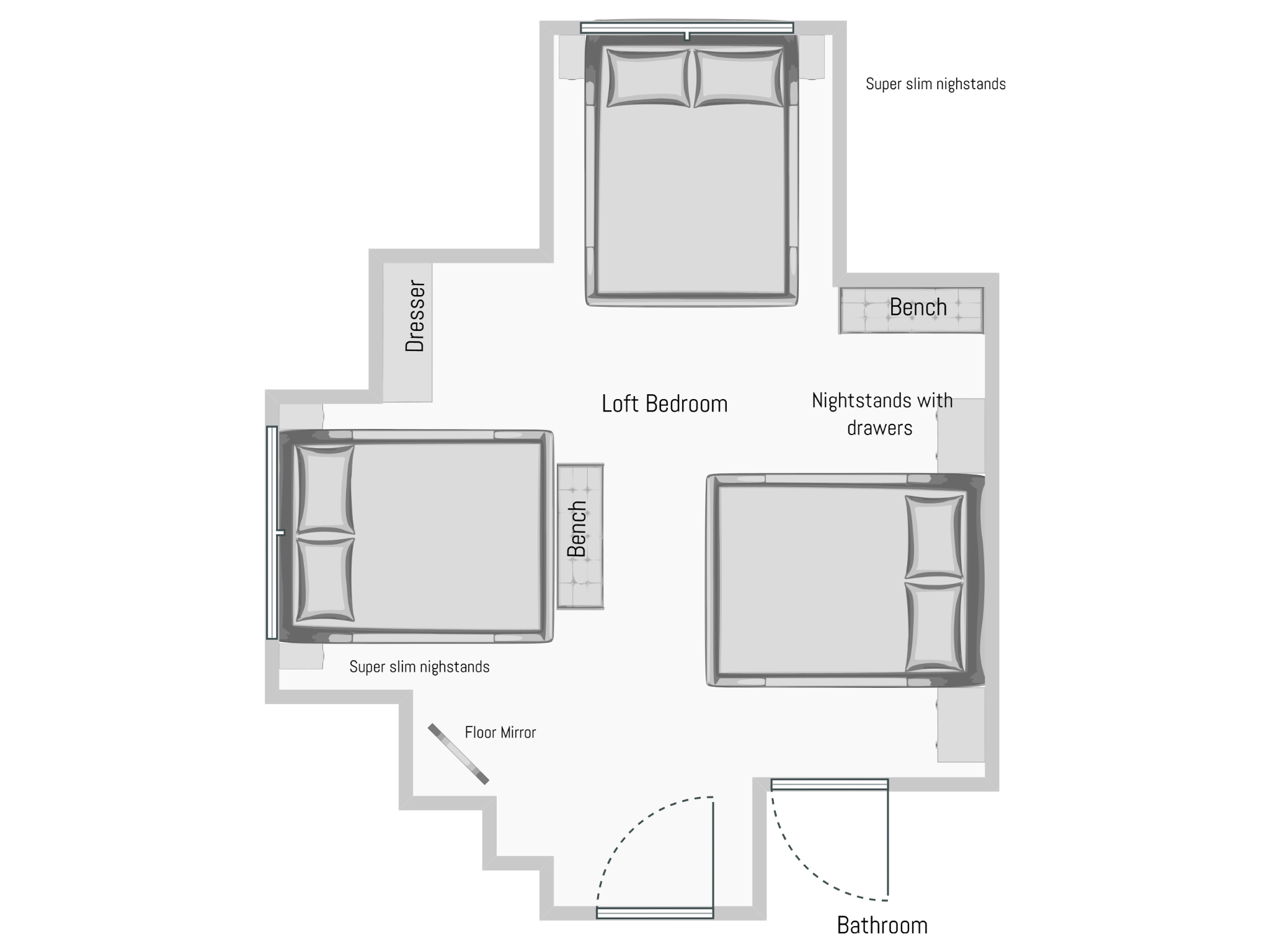 space planning for 3 bedroom design