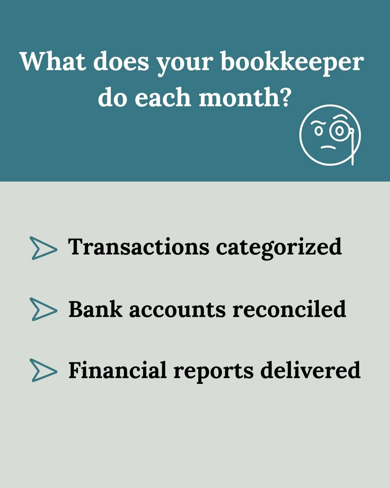 A good bookkeeper checks these 3 boxes every month. These are essential actions to ensuring your business financials are accurate each month.

It sounds simple enough, but becomes more complex as your business expands. Adding loans/outside capital, p