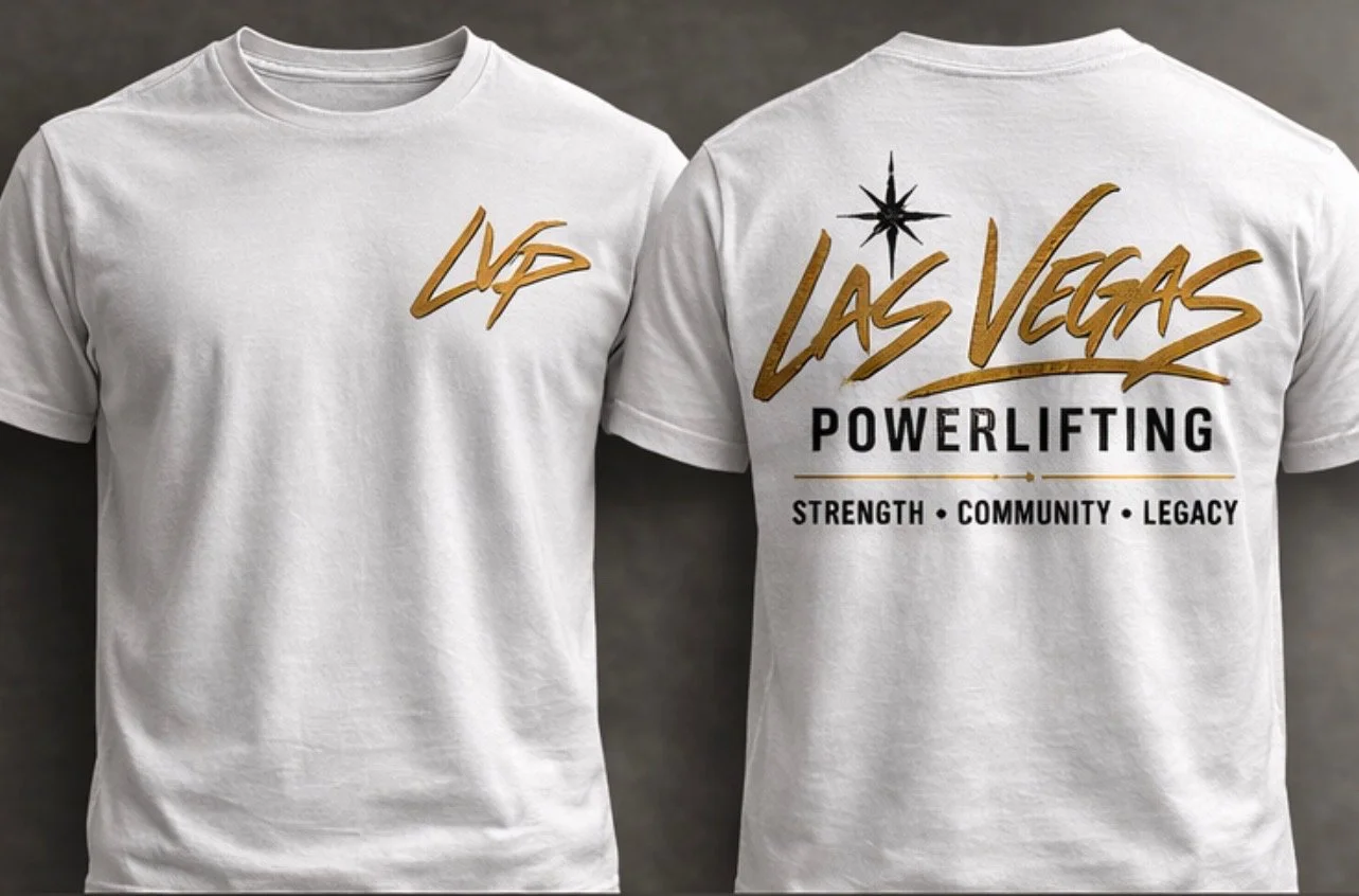 WHITE LAS VEGAS POWERLIFTING T-SHIRT