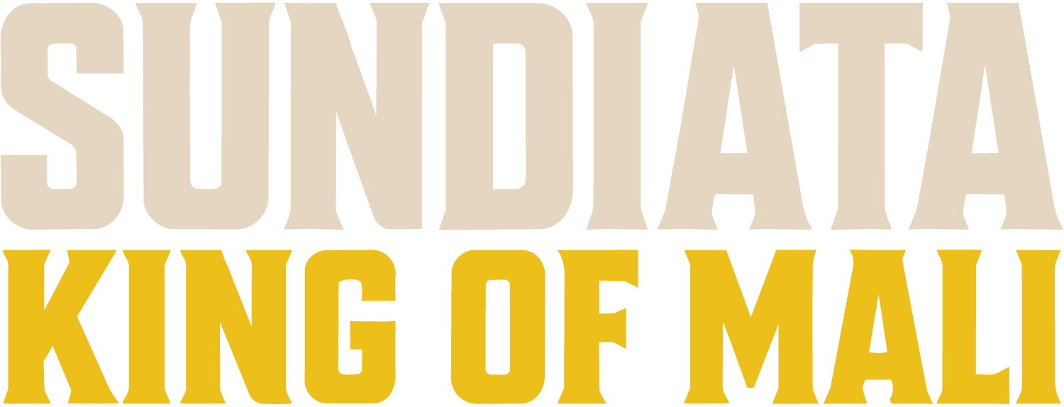 Text graphic with the words "SUNDATA" in large beige letters on a black background and "KING OF MALI" in smaller yellow letters below.