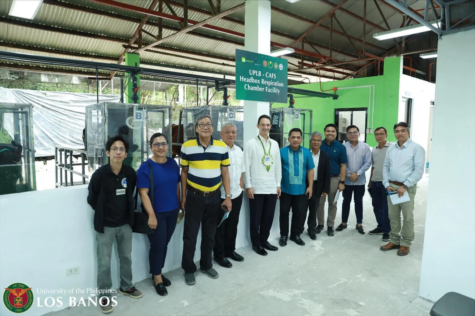Opening of the NZ funded Large Ruminant Headbox Respiration Chamber Facility. Joining Ambassador Kell and CJCJ at the launching event were CAFS Dean Elpidio Agbisit, Jr., School of Environmental Science and Management Dean Rico Ancog, DTRI Director A