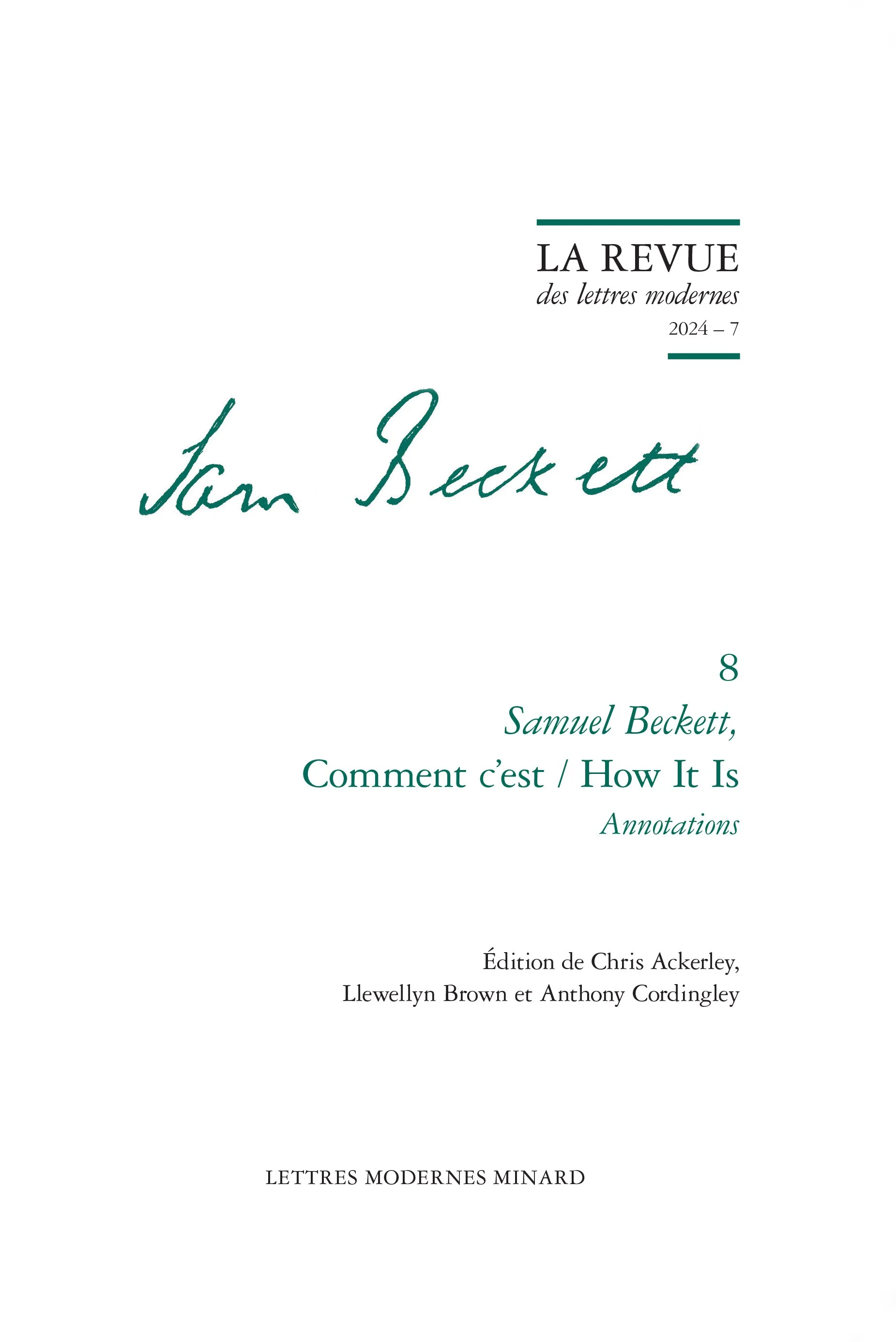 Cover page of a book titled 'Comment c'est / How It Is'.