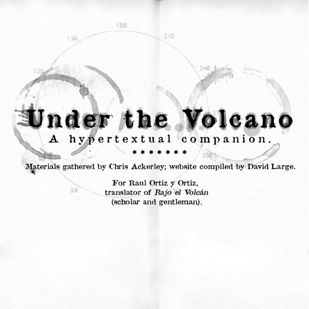 Image of the homepage of the website 'Under the Volcano: A hypertextual companion.