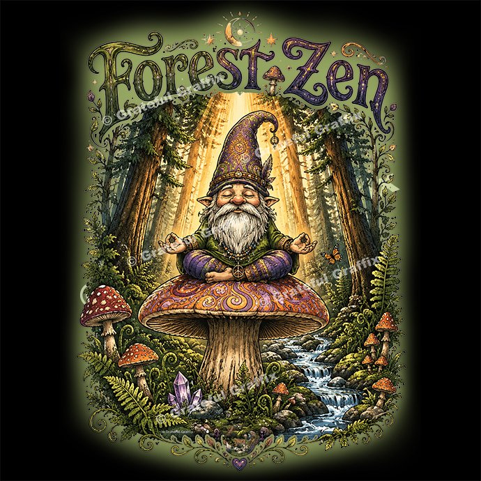 Forest Zen Meditating Gnome Sitting On A Psychedelic Mushroom T-Shirt Mystical Gnome Shroom Tee Shirt