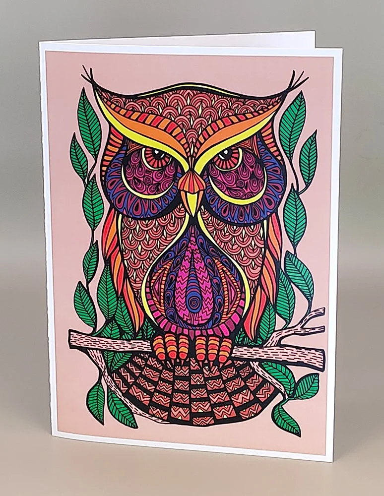 Hand Drawn Colored Owl Greeting Card