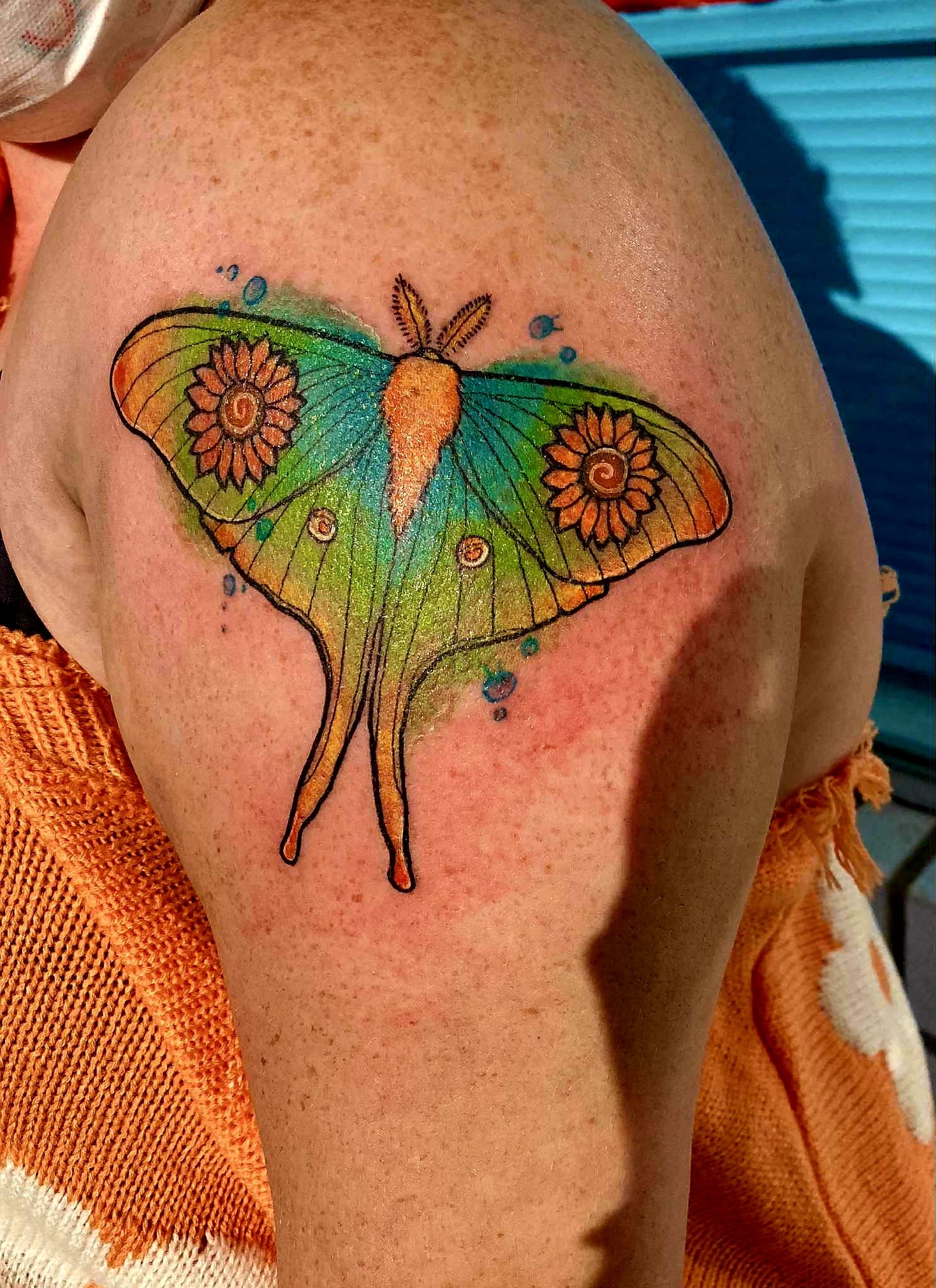 Watercolor moth tattoo done by TattoosbyNoelle ™ at Ink Therapy