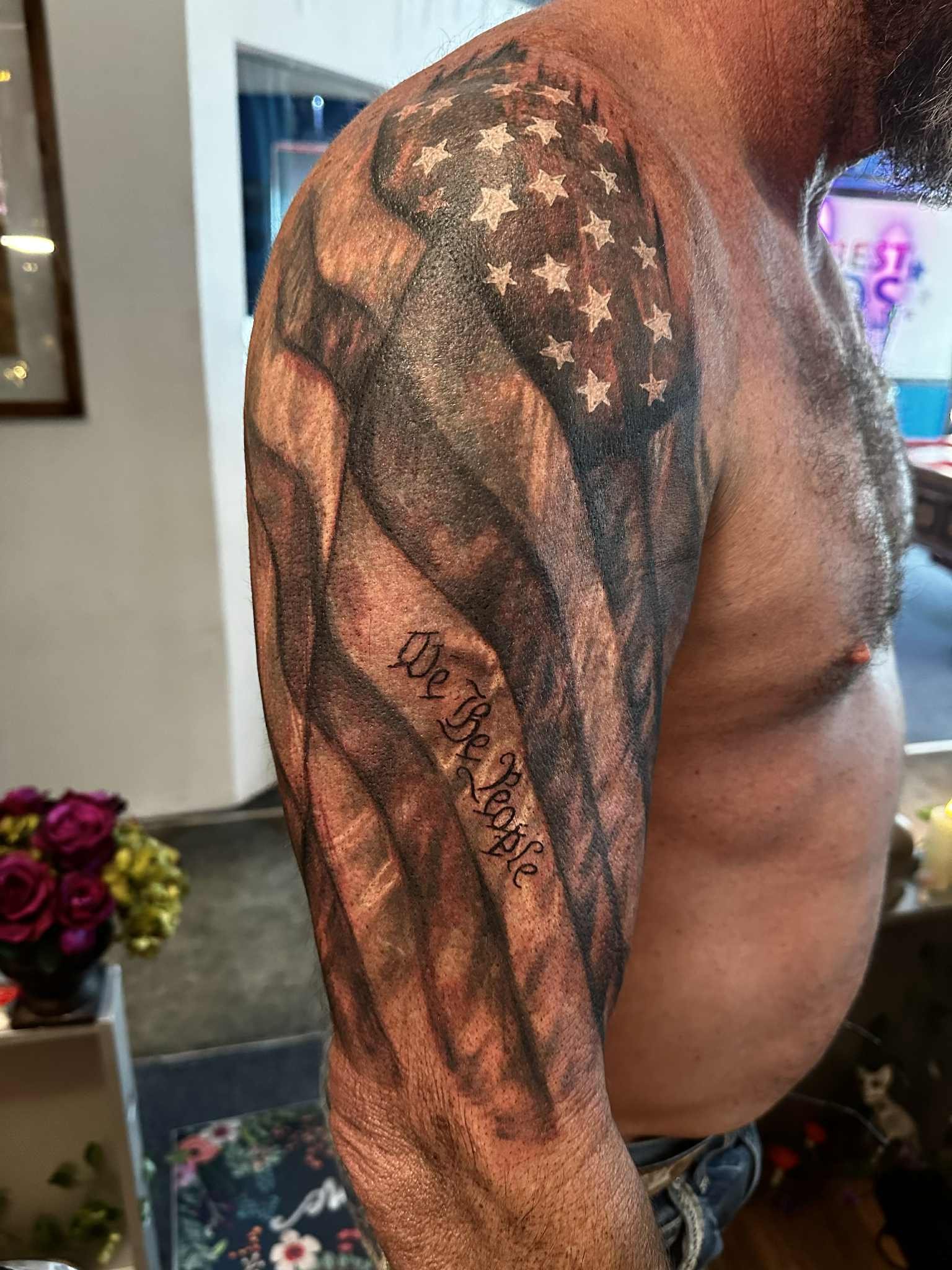 Patriotic American Flag Black and Gray tattoo done by TattoosbyNoelle ™ at Ink Therapy