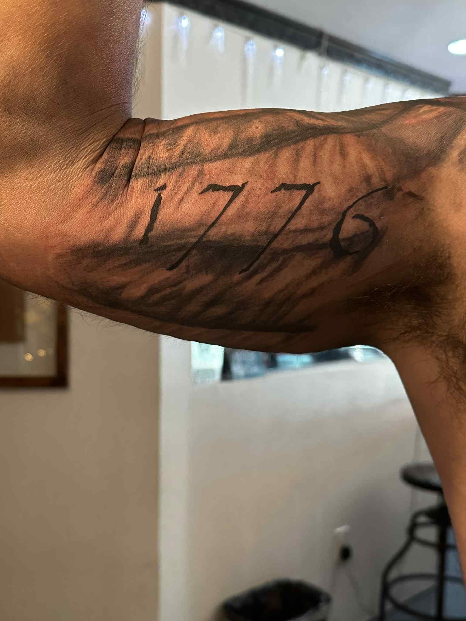 Patriotic 1776 black and gray tattoo done by TattoosbyNoelle ™ at Ink Therapy