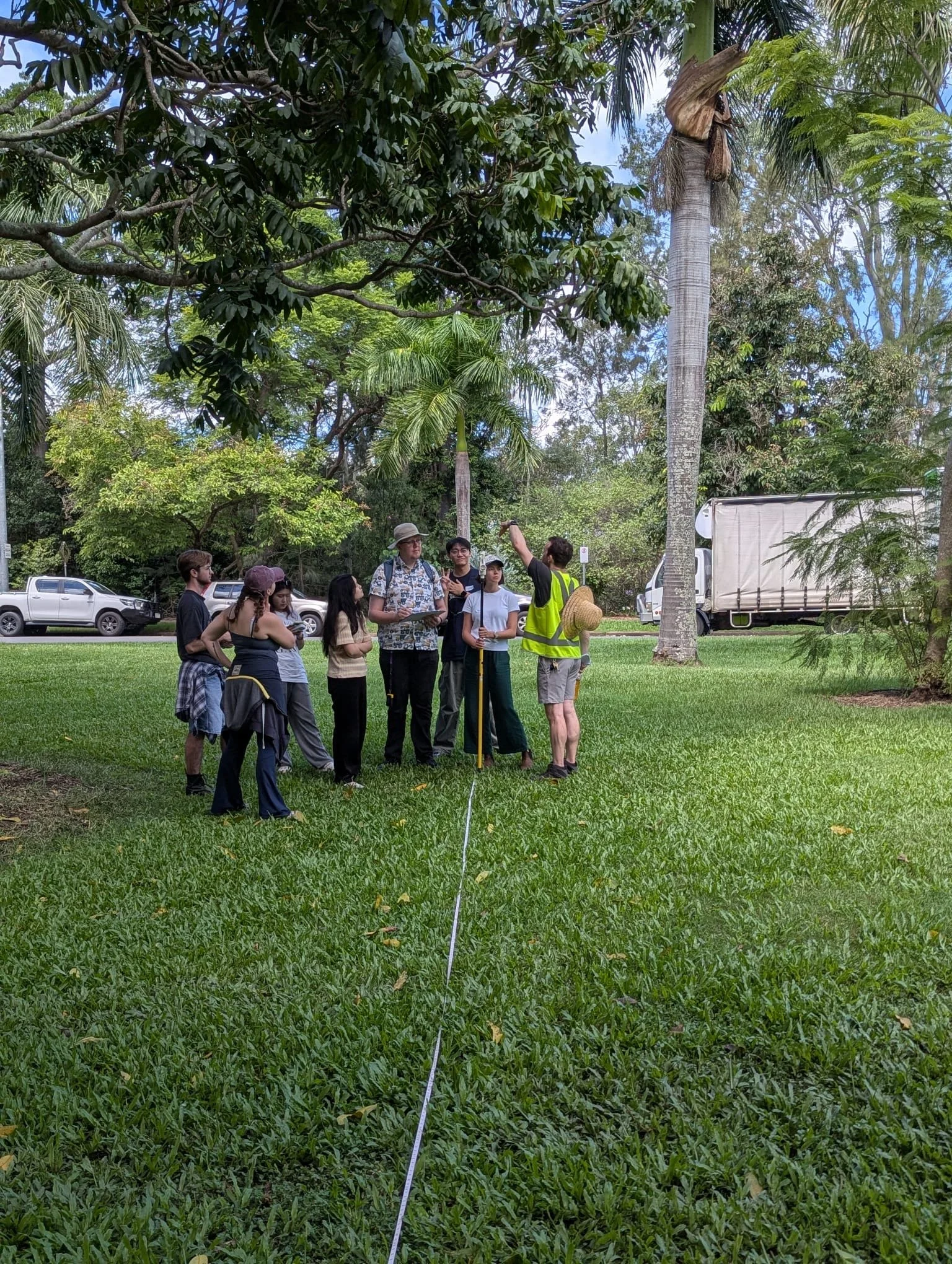 PhD student Jason Dail demonstrating implementation of field transects