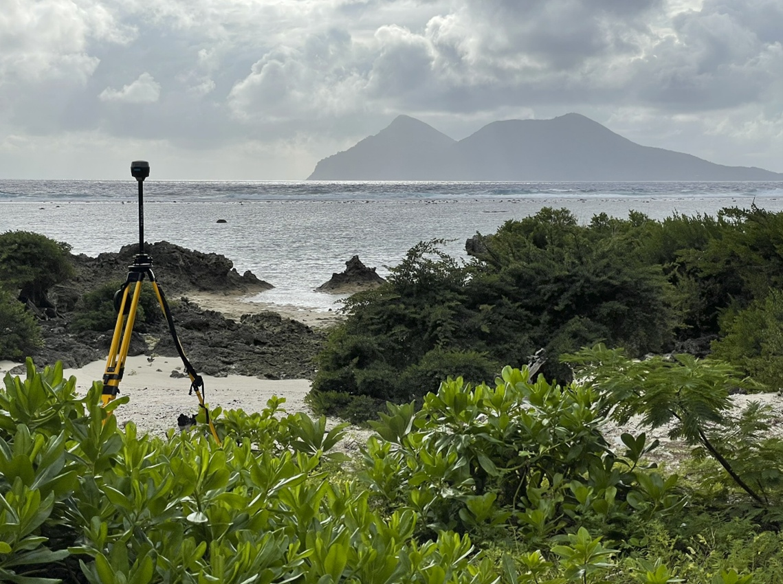 GPS base station set up on the east coast of the island. Photo: Meredith Kea Roe.