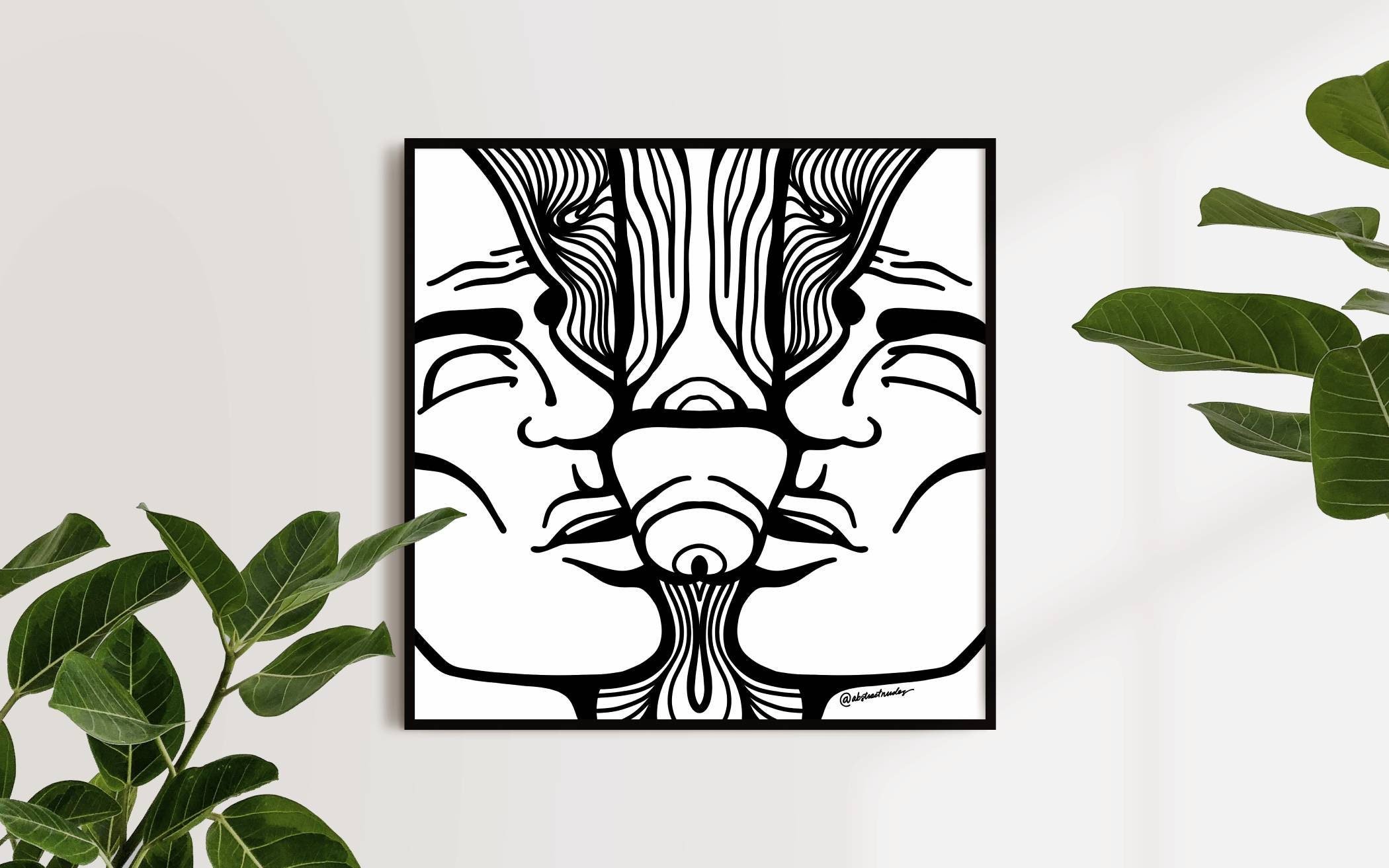 Abstract Facial #2 - Male Nude Illustration Sexy Wall Art Printable Trendy Artwork Digital Print Square Poster INSTANT DOWNLOAD