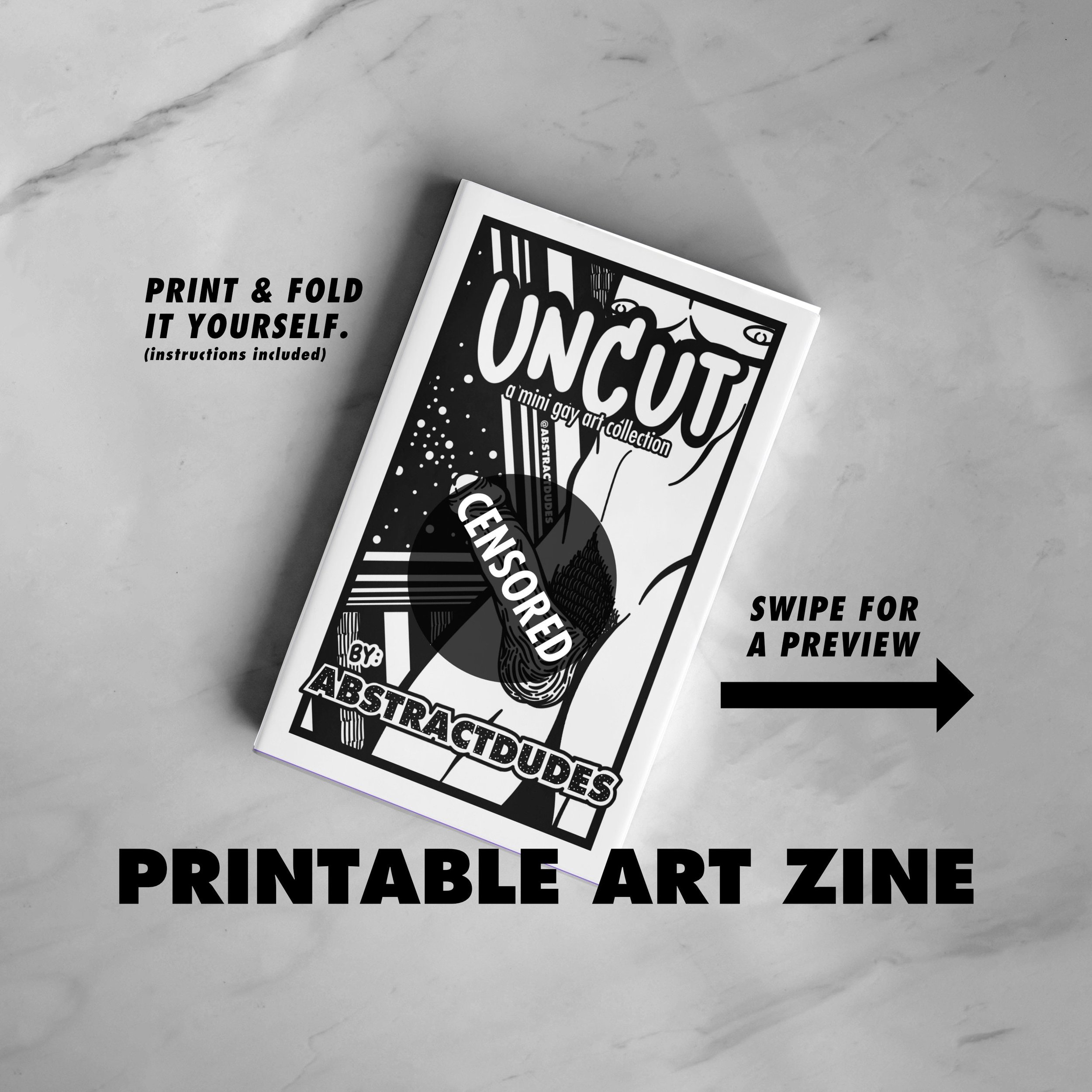 Uncut Zine: A Mini Gay Art Collection | Single Page Zine, Nude Illustration, Artbook, Printable Queer Zine, Instant DIGITAL DOWNLOAD