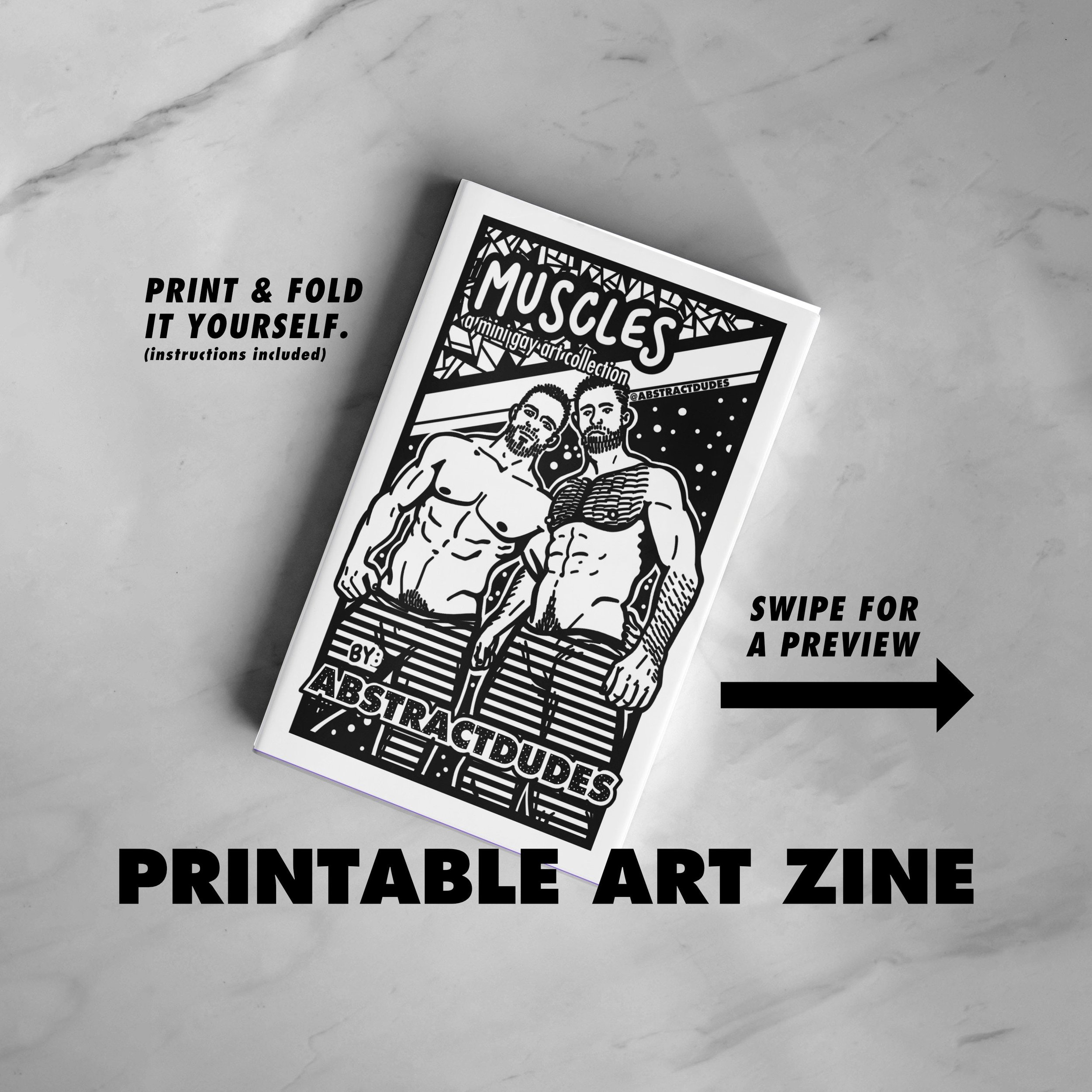 Muscles Zine: A Mini Gay Art Collection | Single Page Zine, Nude Illustration, Artbook, Printable Queer Zine, Instant DIGITAL DOWNLOAD