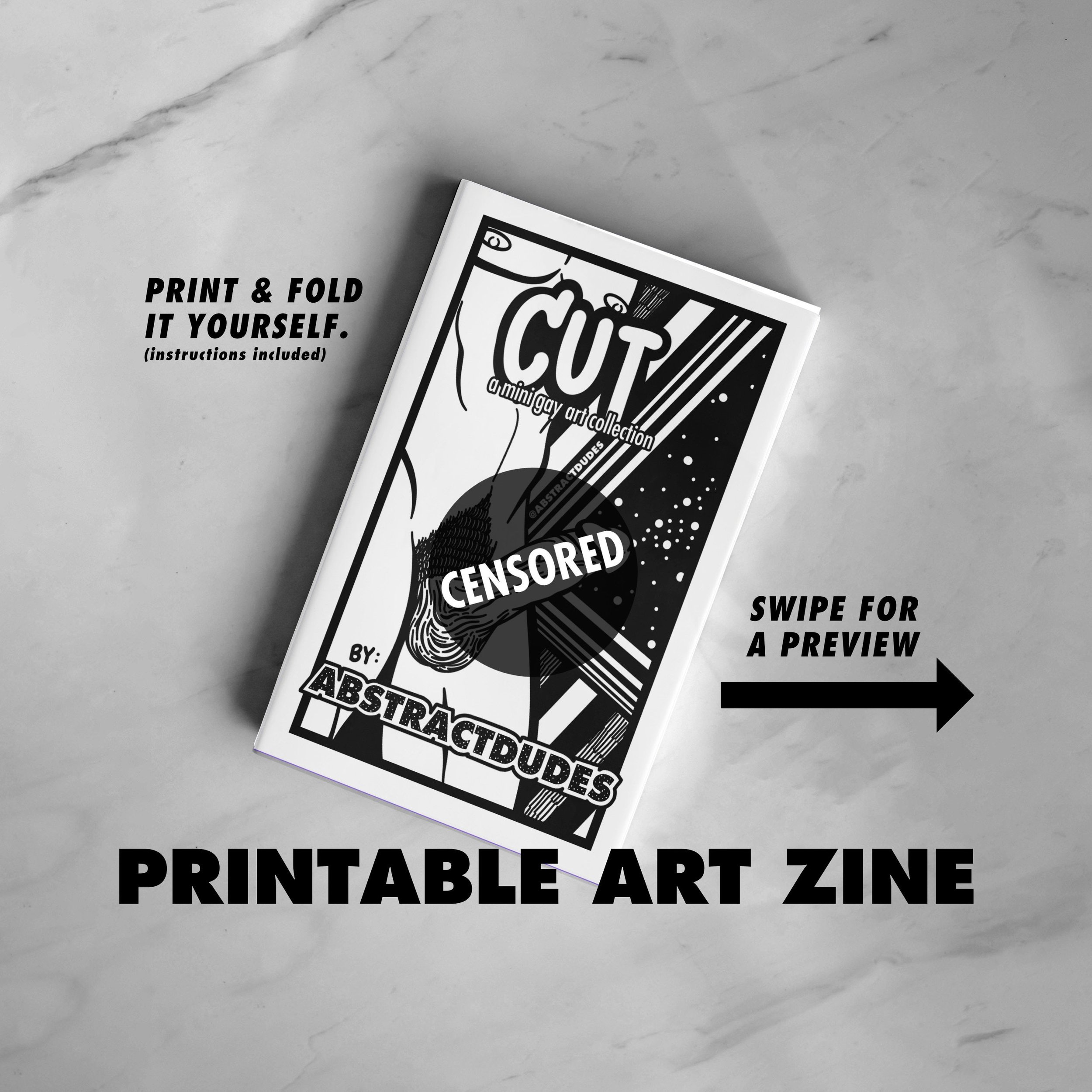 Cut Zine: A Mini Gay Art Collection | Single Page Zine, Nude Illustration, Artbook, Printable Queer Zine, Instant DIGITAL DOWNLOAD