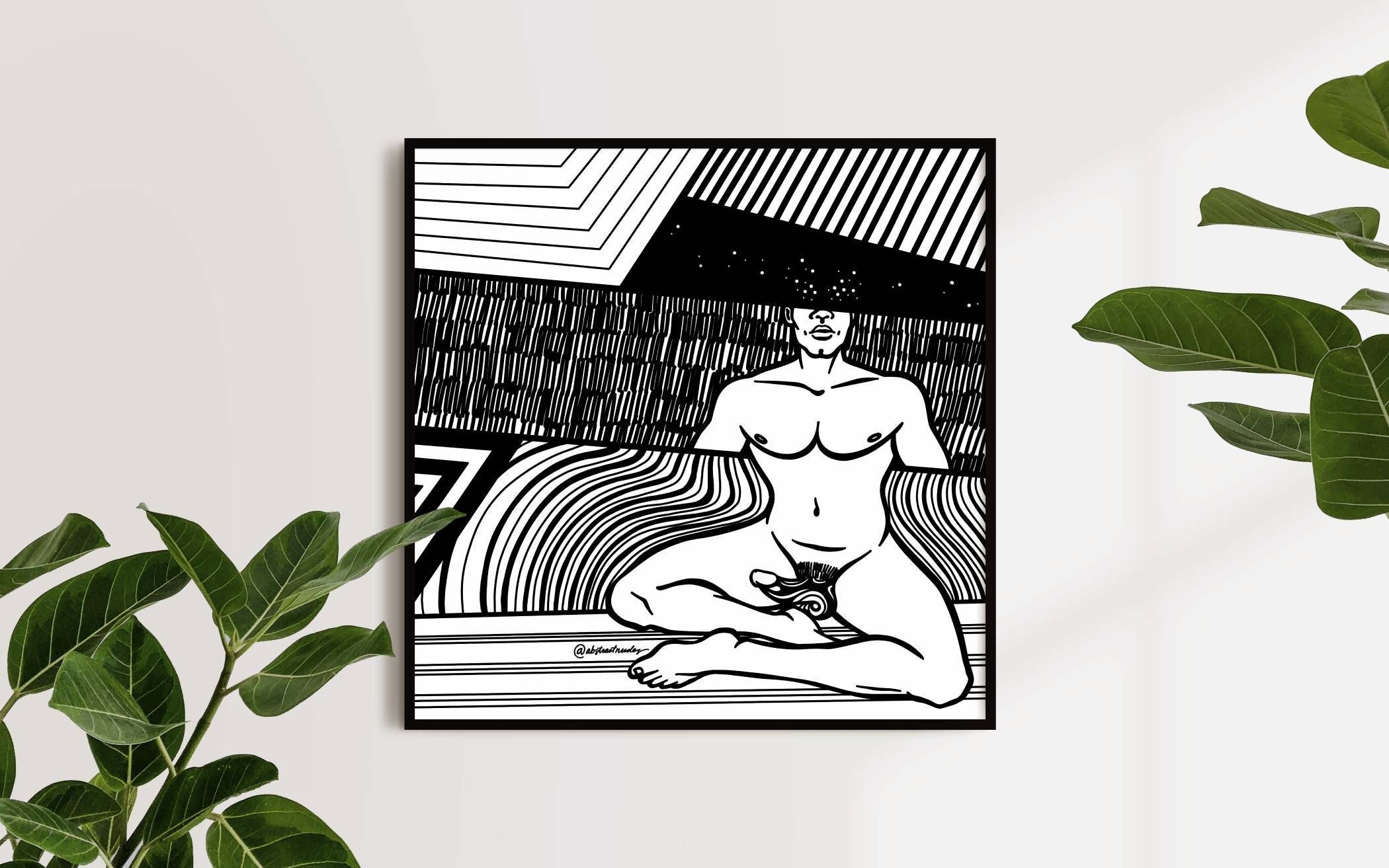 Abstract Pose #4 - Male Nude Illustration Sexy Wall Art Printable Trendy Artwork Digital Print Square Poster INSTANT DOWNLOAD