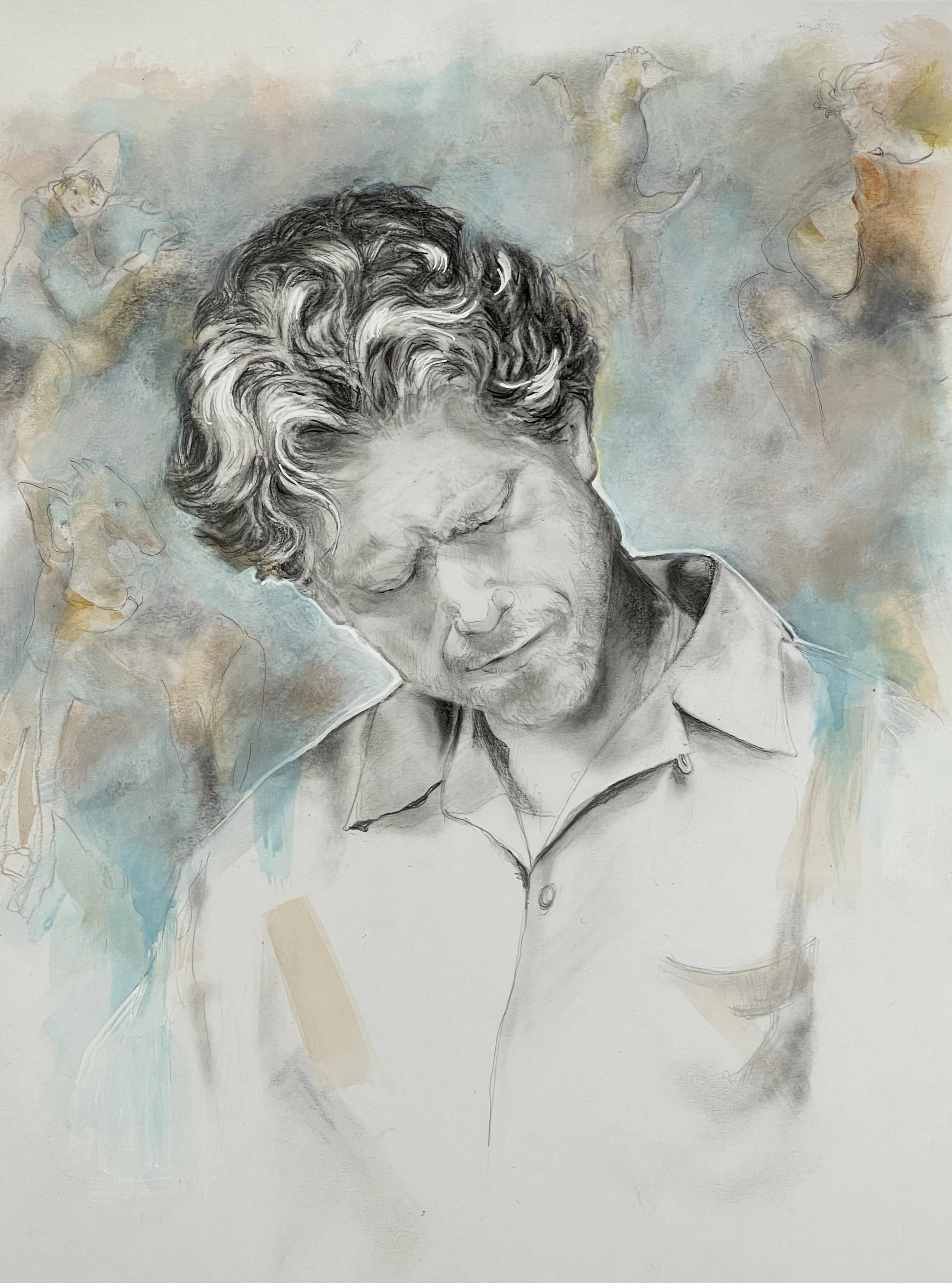 "There's A World" - Watercolour and Graphite on paper - Inspired by Aaron Tveit at the Cafe Carlyle