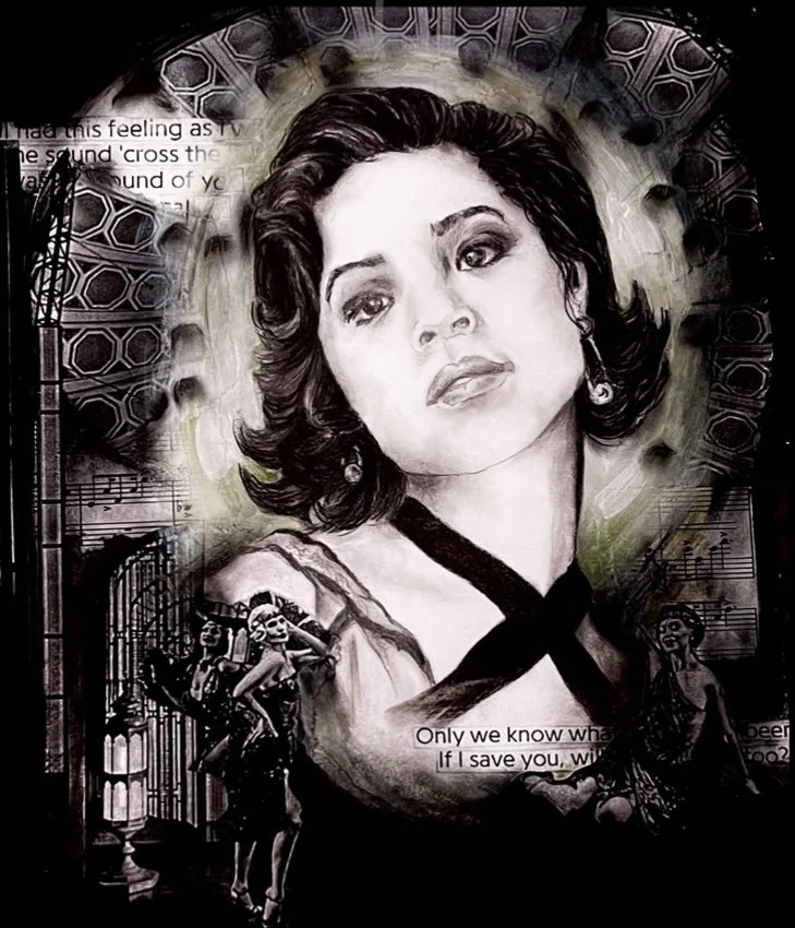 "My Green Light" - Mixed Media on paper - Inspired by Great Gatsby Broadway