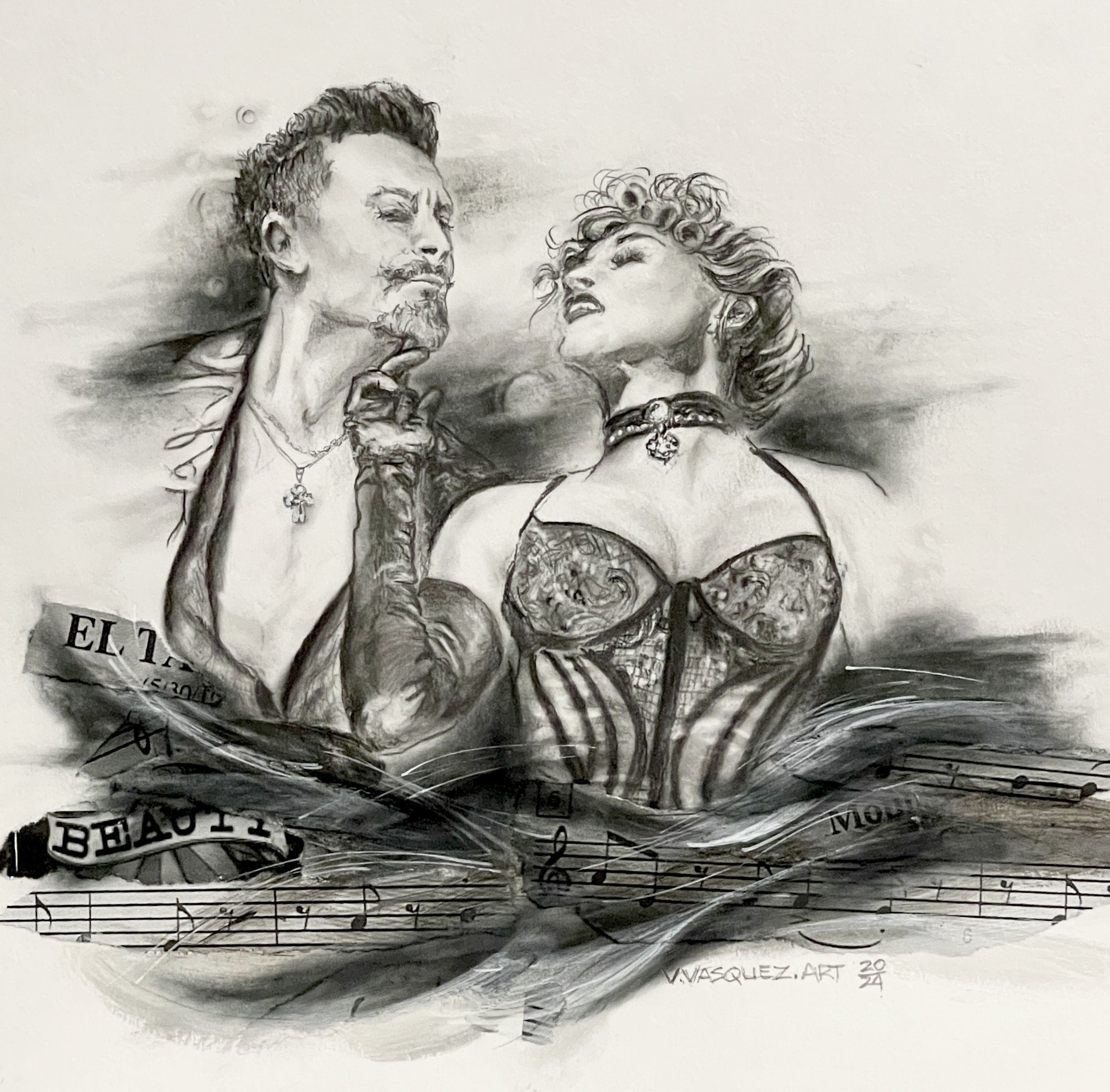 "Want Your Bad Romance" - Mixed Media on paper - Inspired by Moulin Rouge Broadway