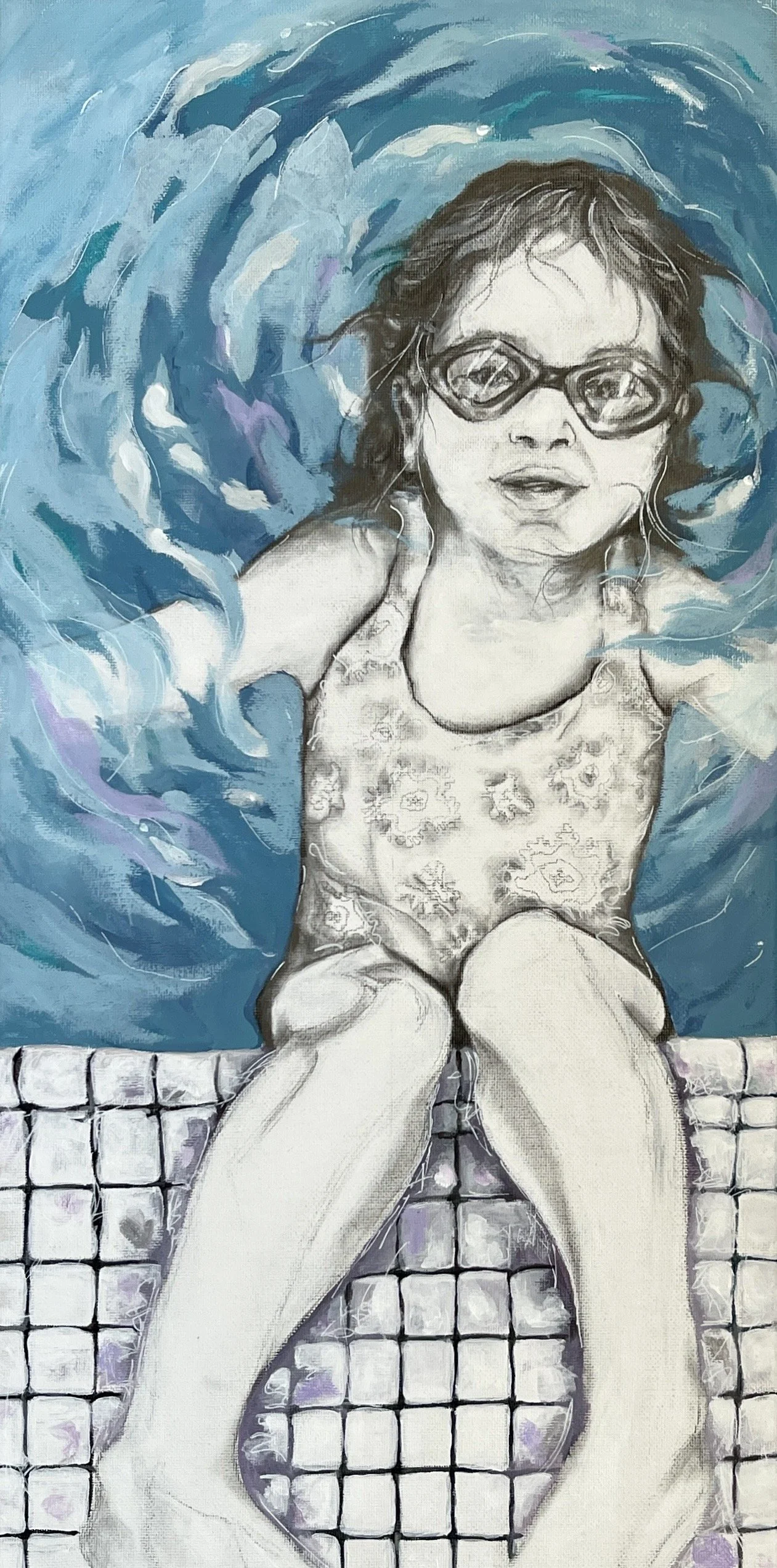 "Floating" - Graphite and Acrylic on canvas