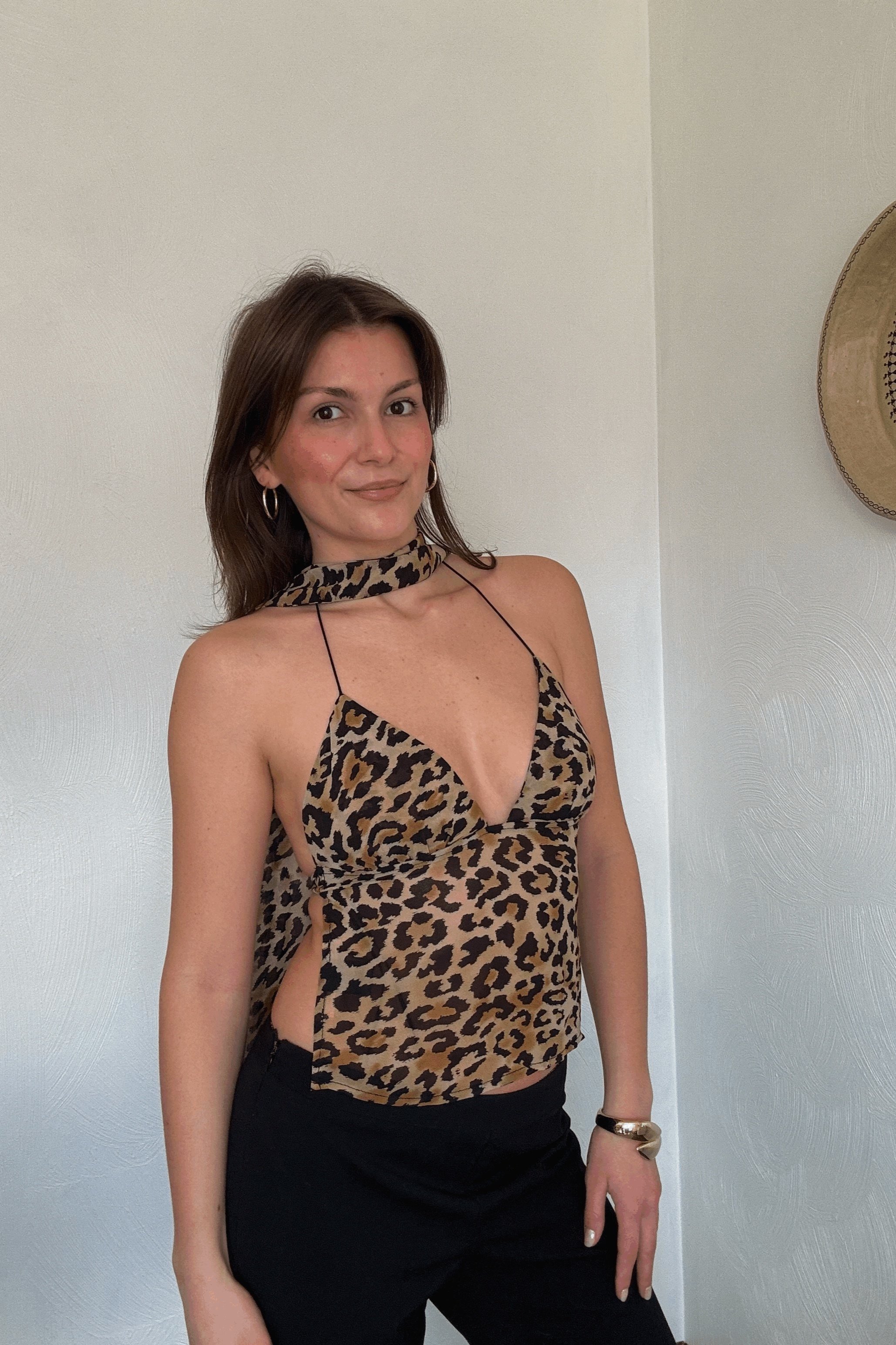 Leopard open-back top with scarf
