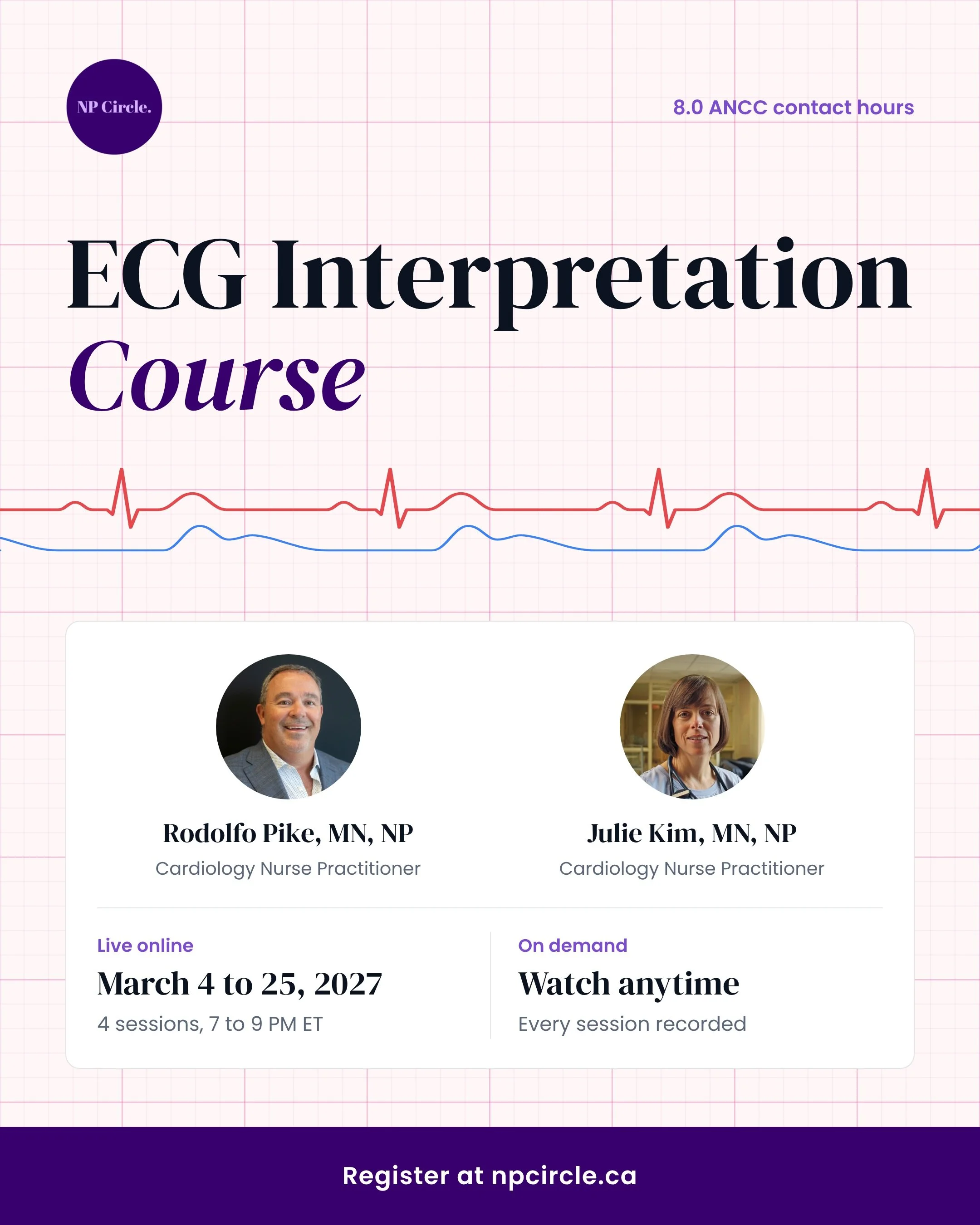Surprise! 💜 Registration is now open for our new ECG Interpretation Course.

The 12-lead ECG is one of the most common tests ordered in primary care, and one of the easiest to misread. This course builds your approach one layer at a time, with real 