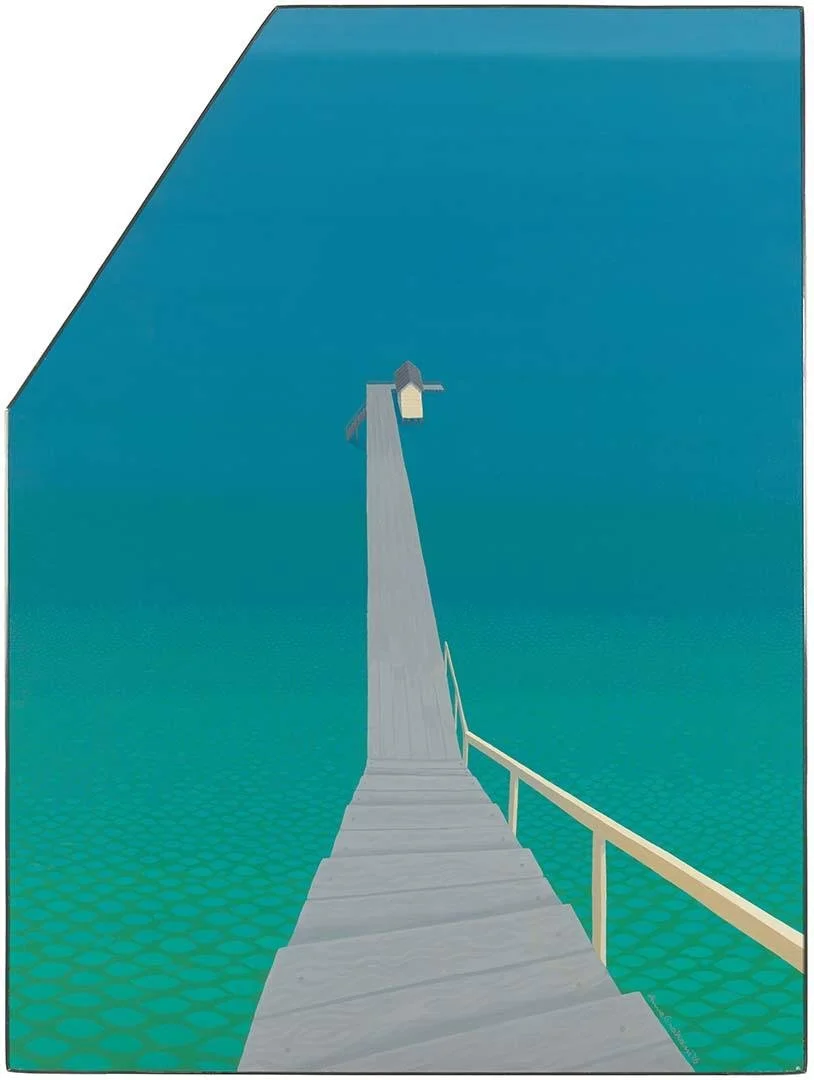  1st month: Pier (from 'Twelve months Australia' series)   1976 | oil on canvas | 122.4 x 91.5cm (irreg.) | Collection: QAGOMA, Brisbane  