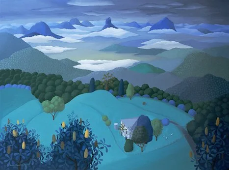  Aerial view, Glasshouse Mountains, 2007 printed 2013 | Giclee digital print, edition 12 SOLD OUT| cm (image) | Original painting: Museum of Women in the Arts, Washington, USA
    