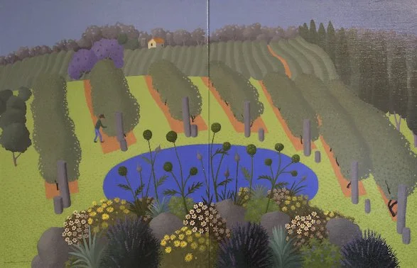  Vineyard with flowerbed  2008 | oil on canvas | diptych 96 x 152 cm overall | Long term loan, St Vincents, Melbourne  
