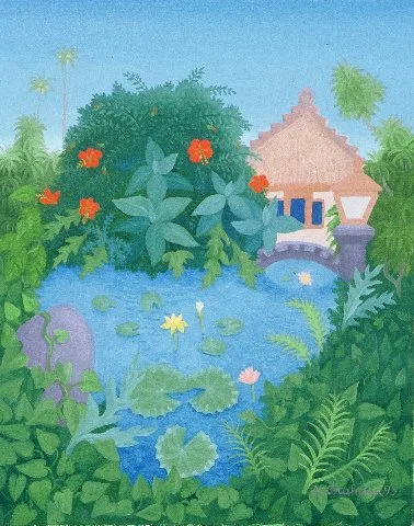  The pond, Sanur  1993 | oil on canvasboard | 25.4 x 20.3 cm | Collection: Coppin Centre, Freemasons, Melbourne  