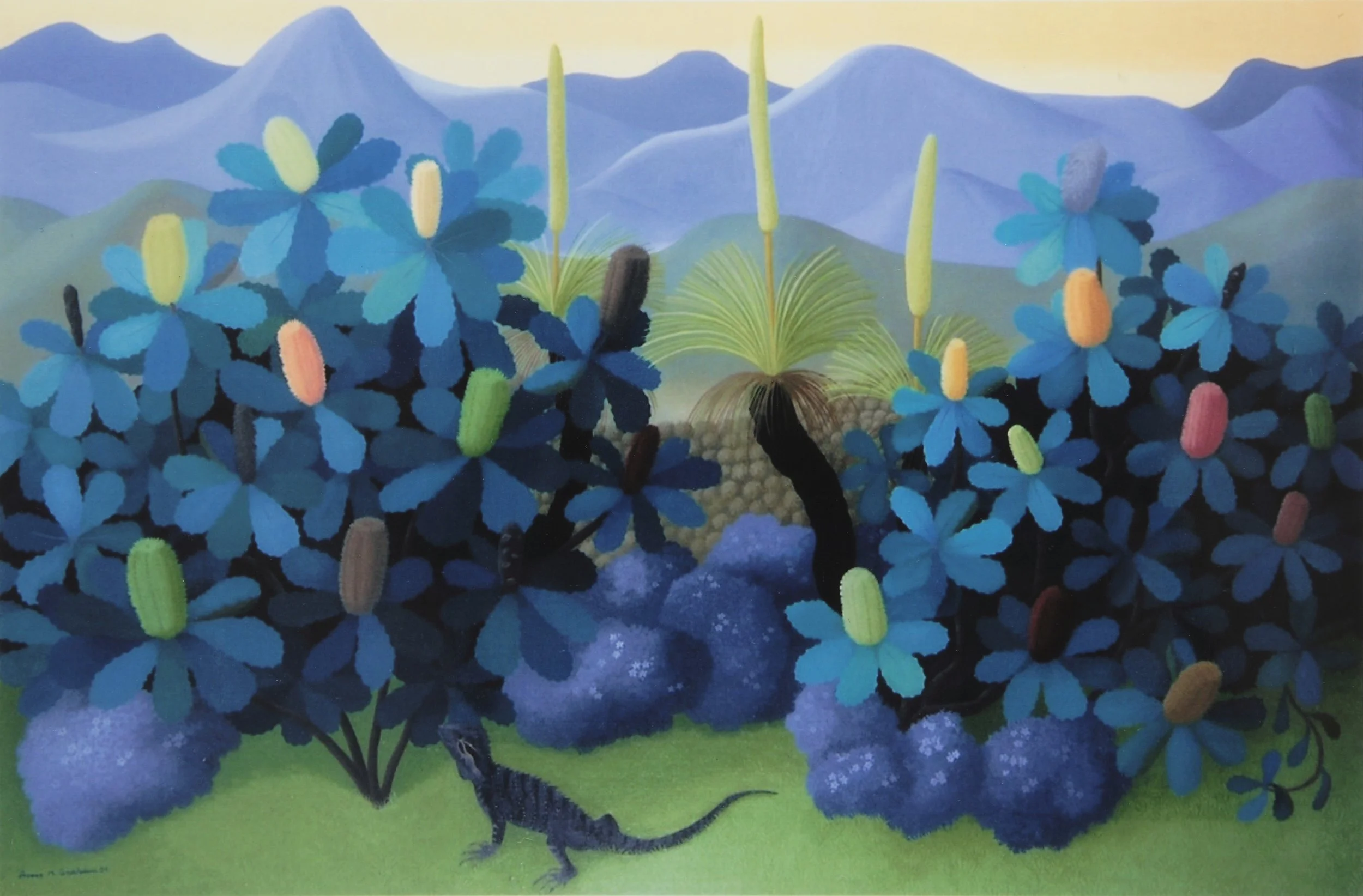  Water dragon and banksia  2008 | oil on canvas | app. 100 x 150 cm | Collection: Coppin Centre, Freemasons, Melbourne  