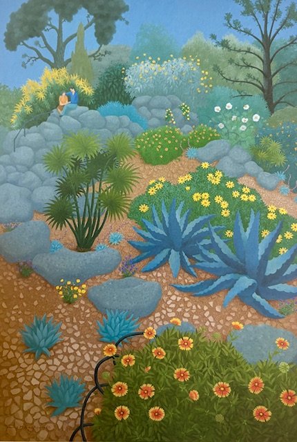  Californian garden  1996 | oil on canvas | 88 x 62 cm | One of 54 painting sequence 'A garden for all seasons'. Collection: Elisabeth Murdoch, long term loan to National Trust c2004, long term loan to Austin Hospital, Melbourne, 2012