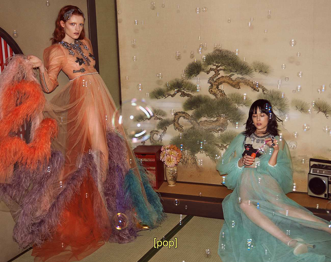 SCENERY, NOT SUBJECTS: Gucci stages Japan as an aesthetic backdrop while placing non-Japanese models at the center. The local faces are blurred into the environment, turning a living culture into visual texture rather than representation.