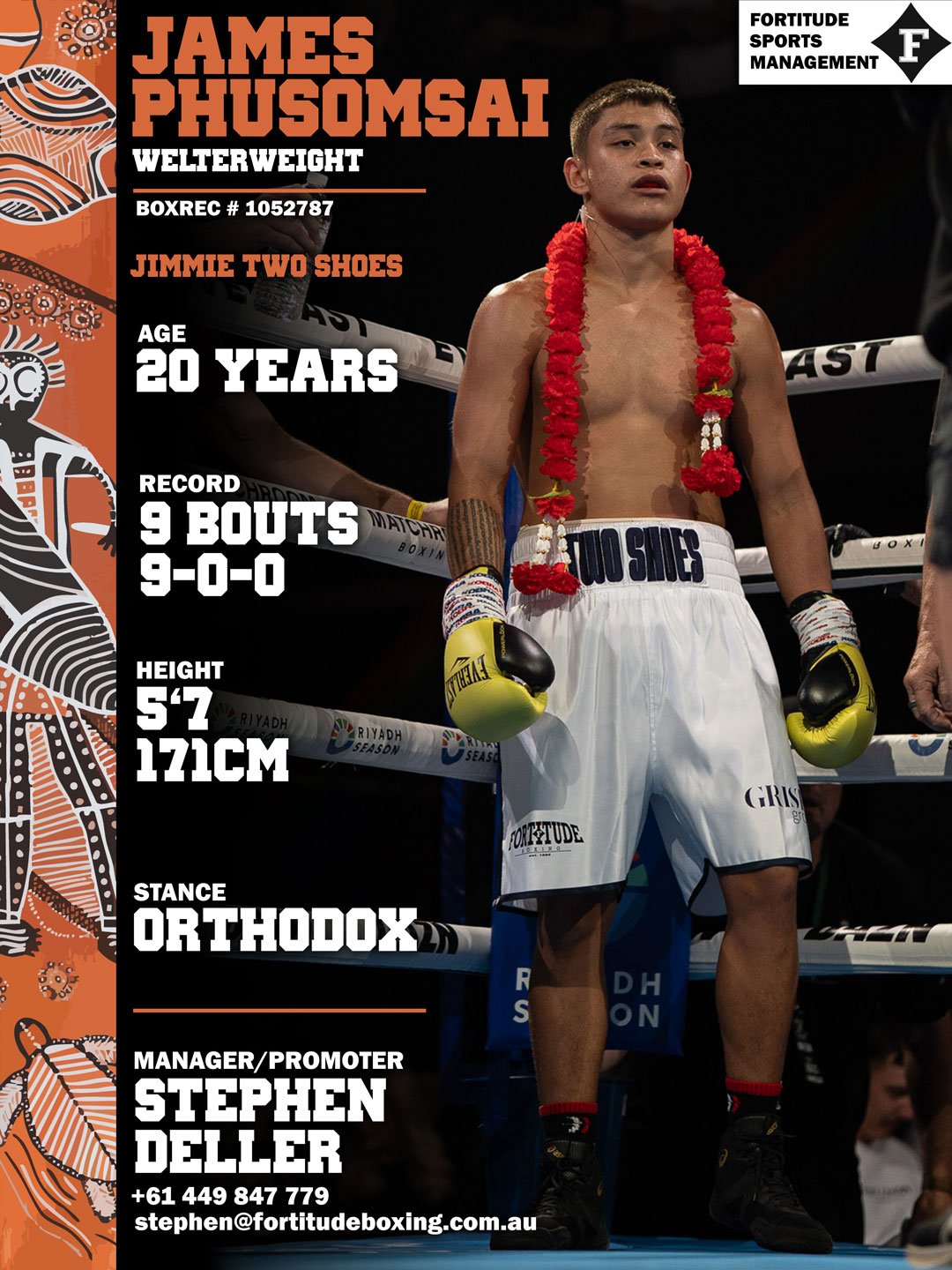 Jimmie 2 Shoes Thai and Australian Rising Star of Boxing, The Boxing Monk, James Phusomsai,  Perfect Record 9 Wins 7 by Knock Out
