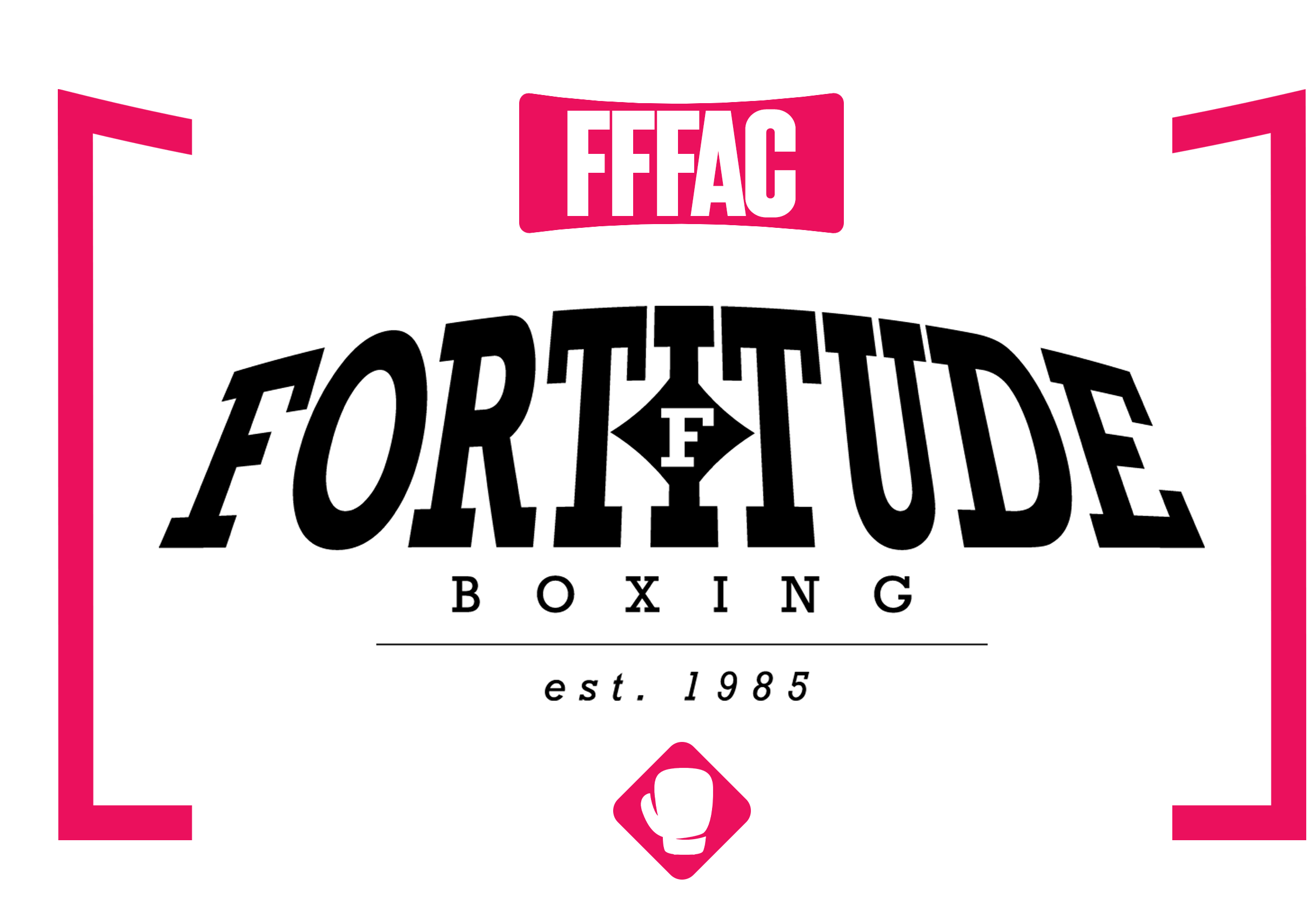 Feminist flag with a black background, pink border, and white feminist fist symbol in the center.