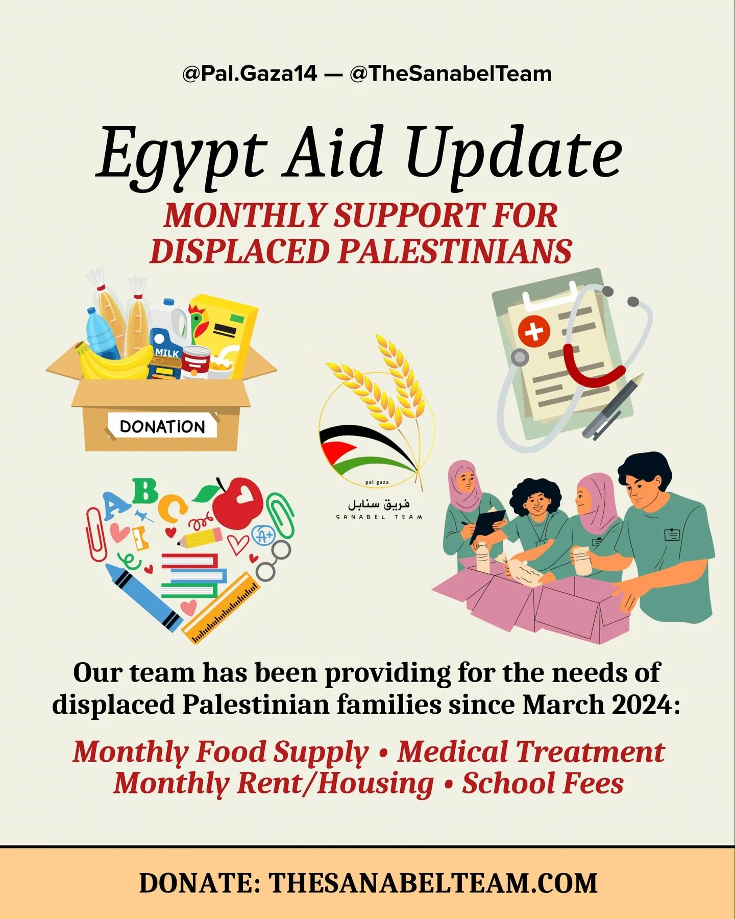 Salam Friends, in addition to providing daily for our people in Gaza, our team leader and founder @pal.gaza14 has been supporting displaced Palestinians in Egypt since March 2024. 

Every month the team presents material assistance to many families w