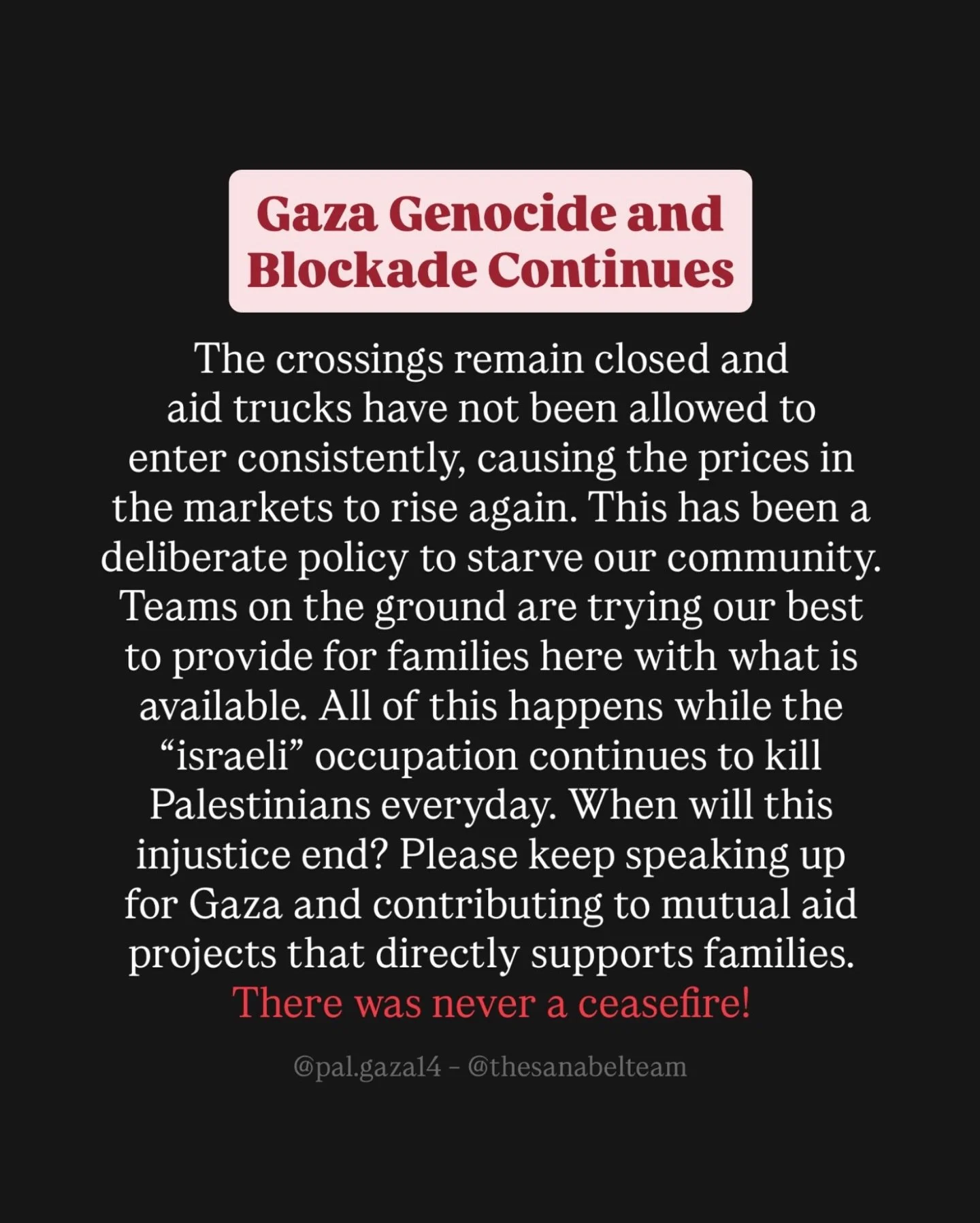 Please keep speaking up for Gaza and contributing to mutual aid projects that directly supports families.