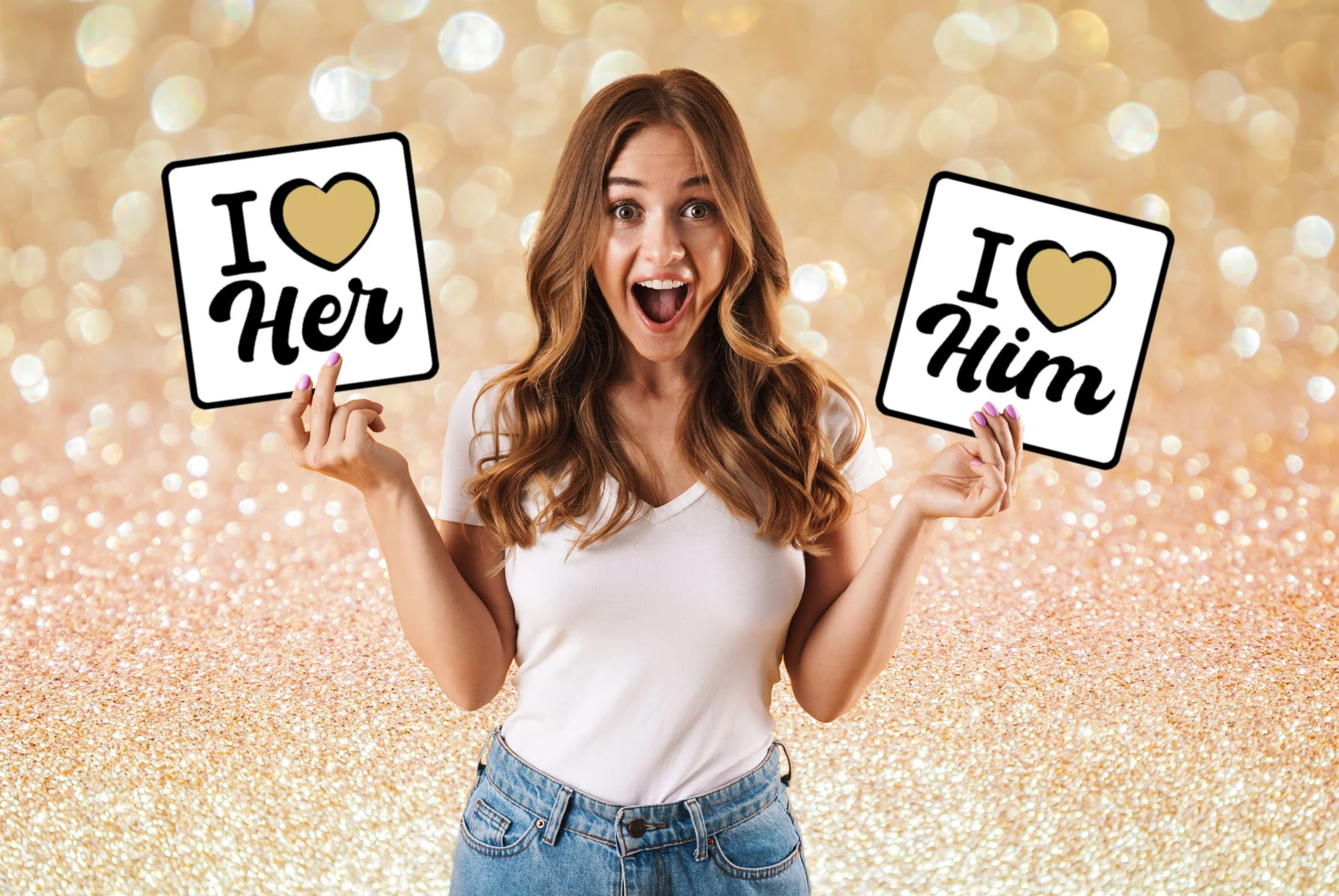 "I love Her" and "I love Him" signs for romantic Darwin wedding photo booths by Ausome Love Studio.