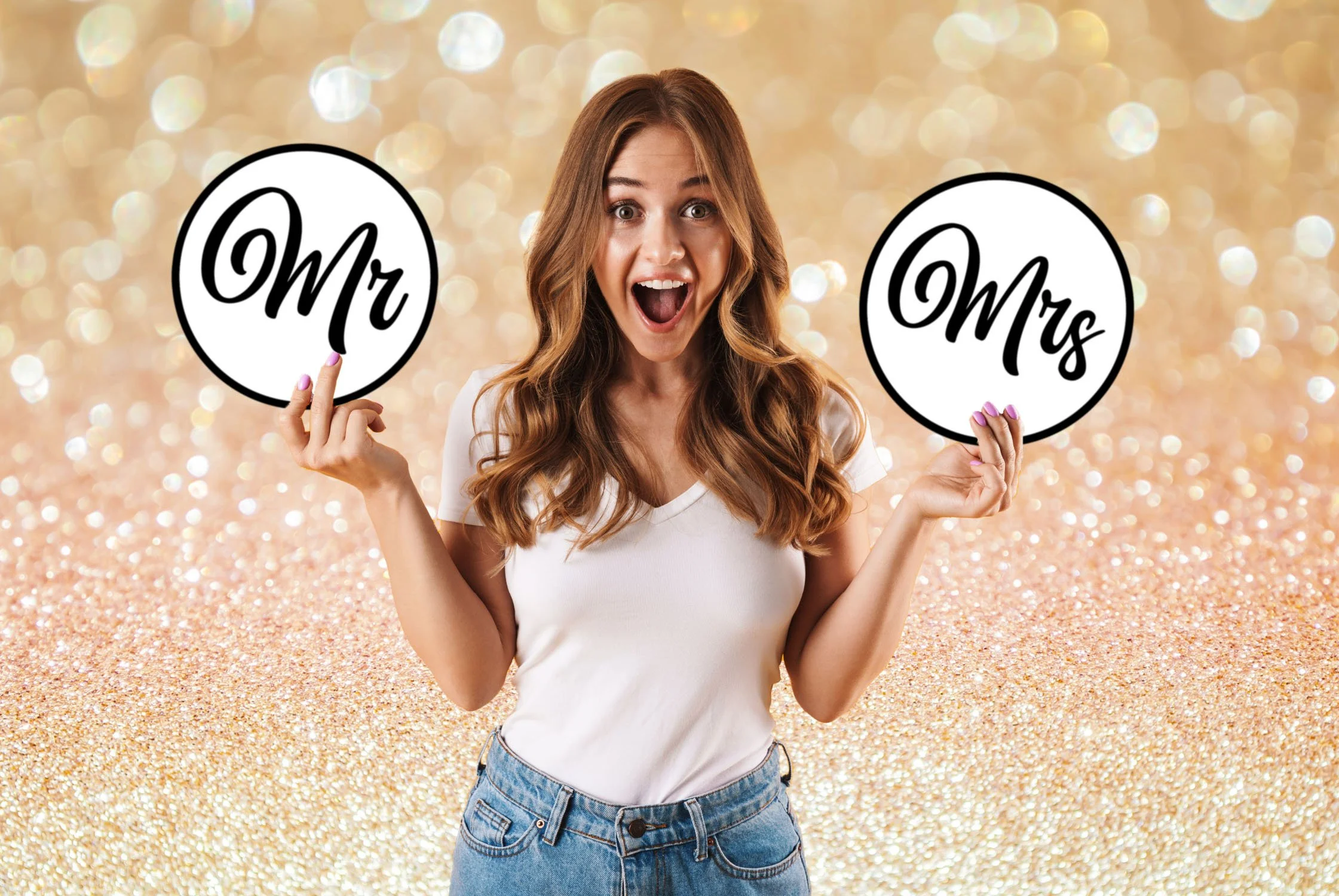 Professional wedding photo booth in Darwin with "Mr" and "Mrs" signs, perfect for elegant wedding receptions in the Northern Territory.