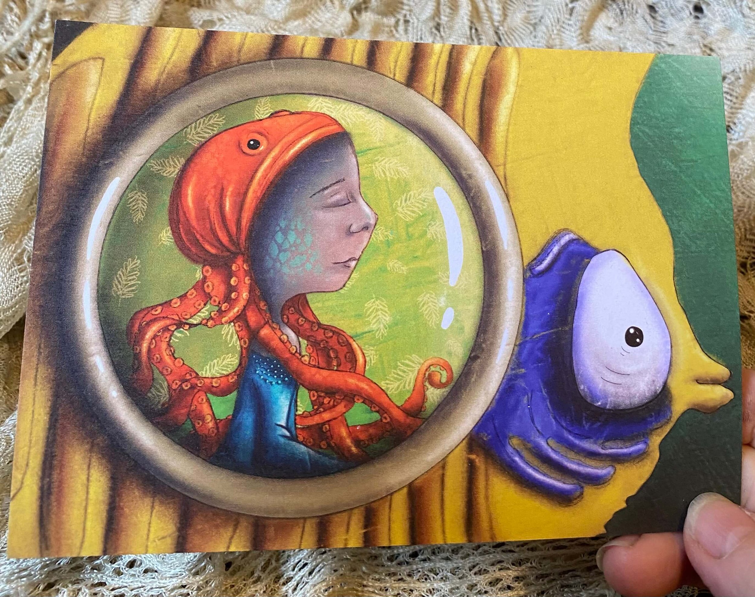 'this woman has an octopus on 'er 'ead' postcard