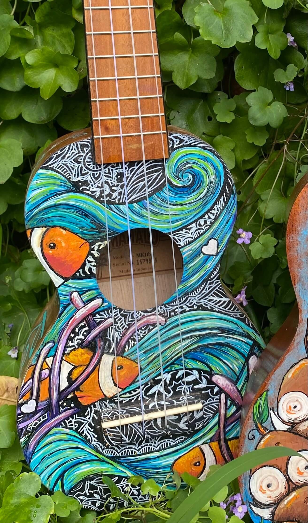 Mahalo hand-painted soprano fish mandala ukulele